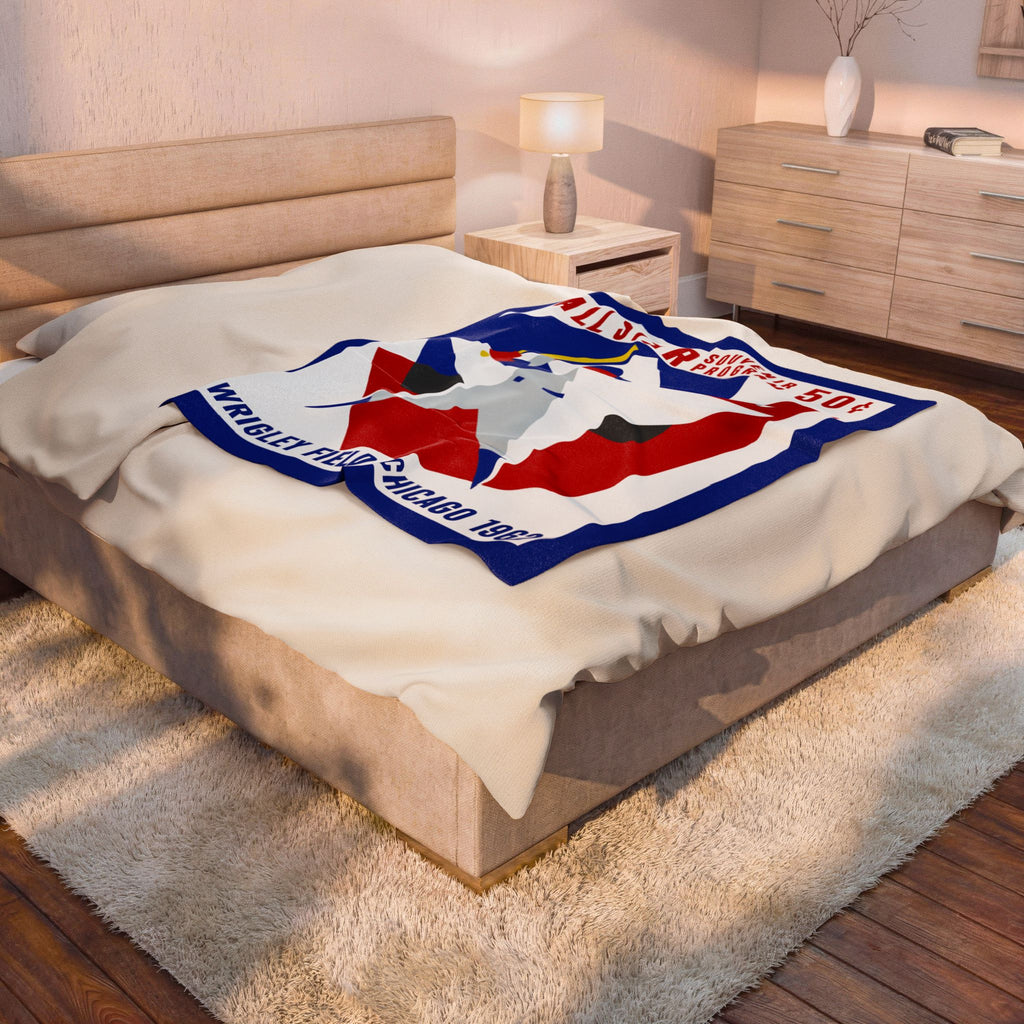 Velveteen Plush Blanket — 1962 Vintage Baseball All-Star Game Program Cover - Wrigley Field