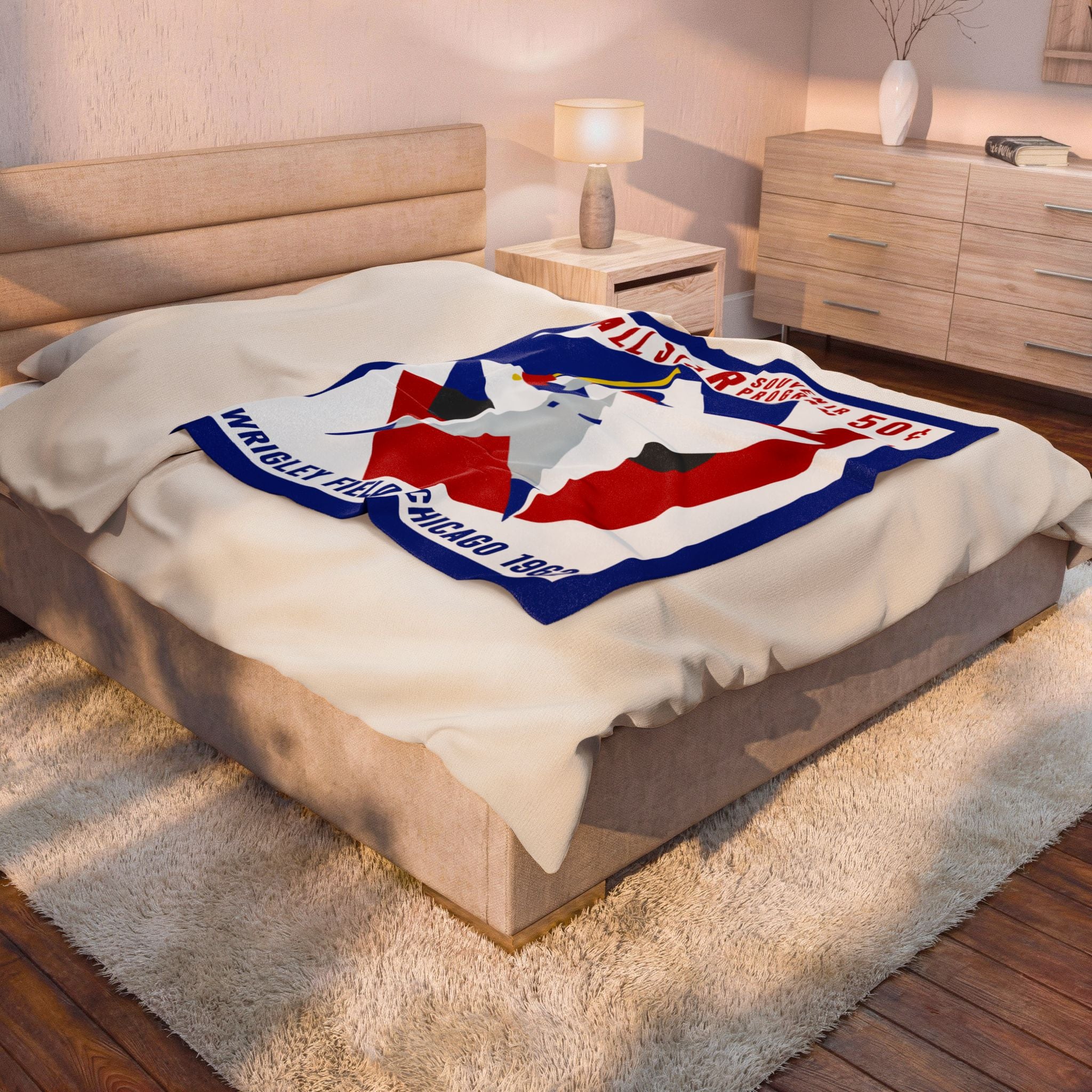 Velveteen Plush Blanket — 1962 Vintage Baseball All-Star Game Program Cover - Wrigley Field