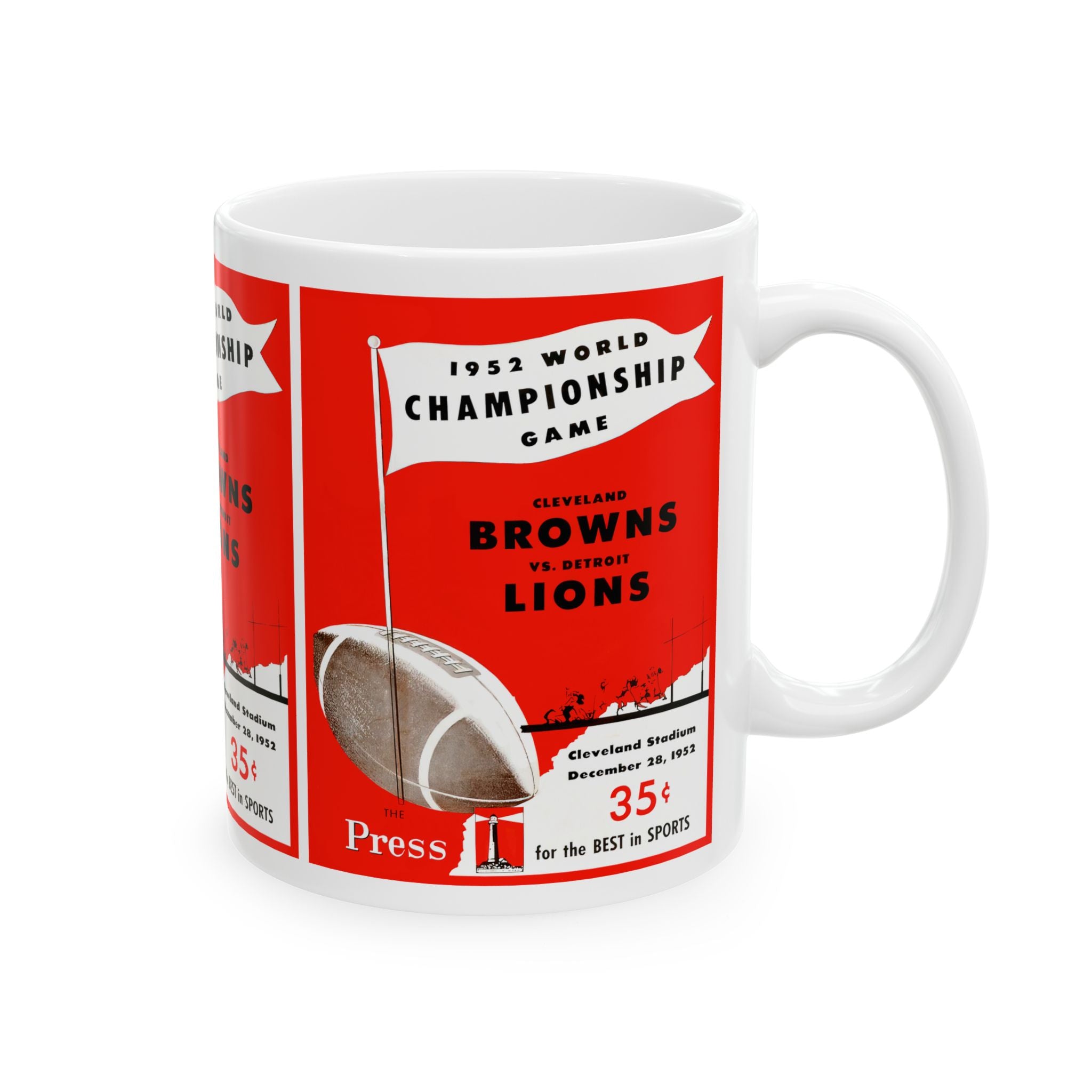 Vintage Football Ceramic Mug, Retro Sports Drinkware, Gift for Cleveland Browns and Detroit Lions Fans, Football Memorabilia Decor