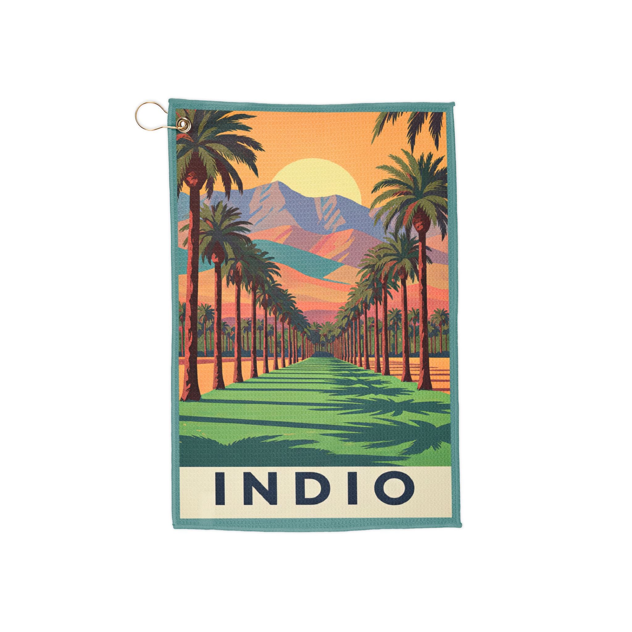Vintage Indio Palms and Mountains Golf Towel | Retro Desert