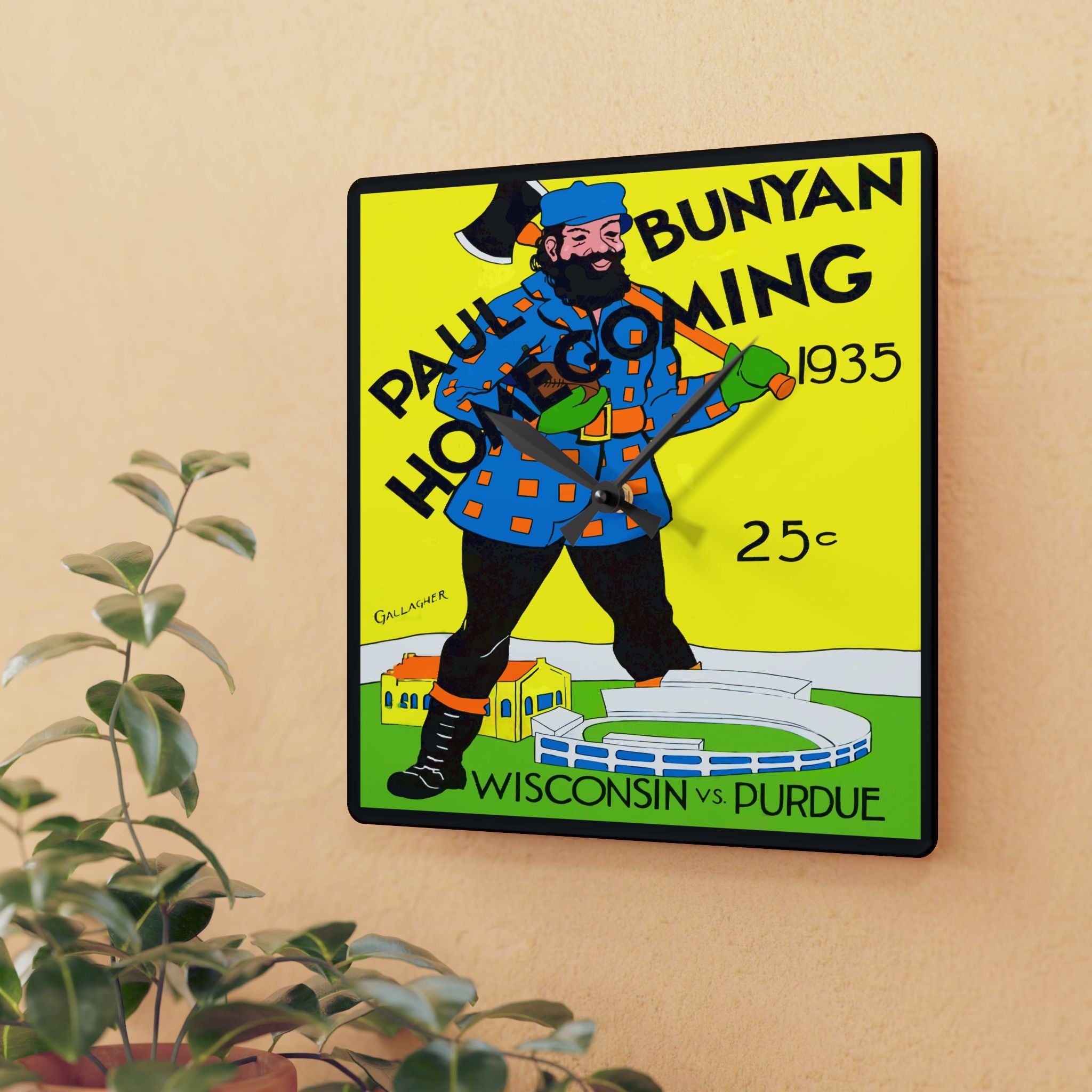 Wall Clock, Vintage Football 1935 Purdue Wisconsin, Sports Fan Decor, Game Day Gift, Acrylic Clock, Retro College Football Memorabilia