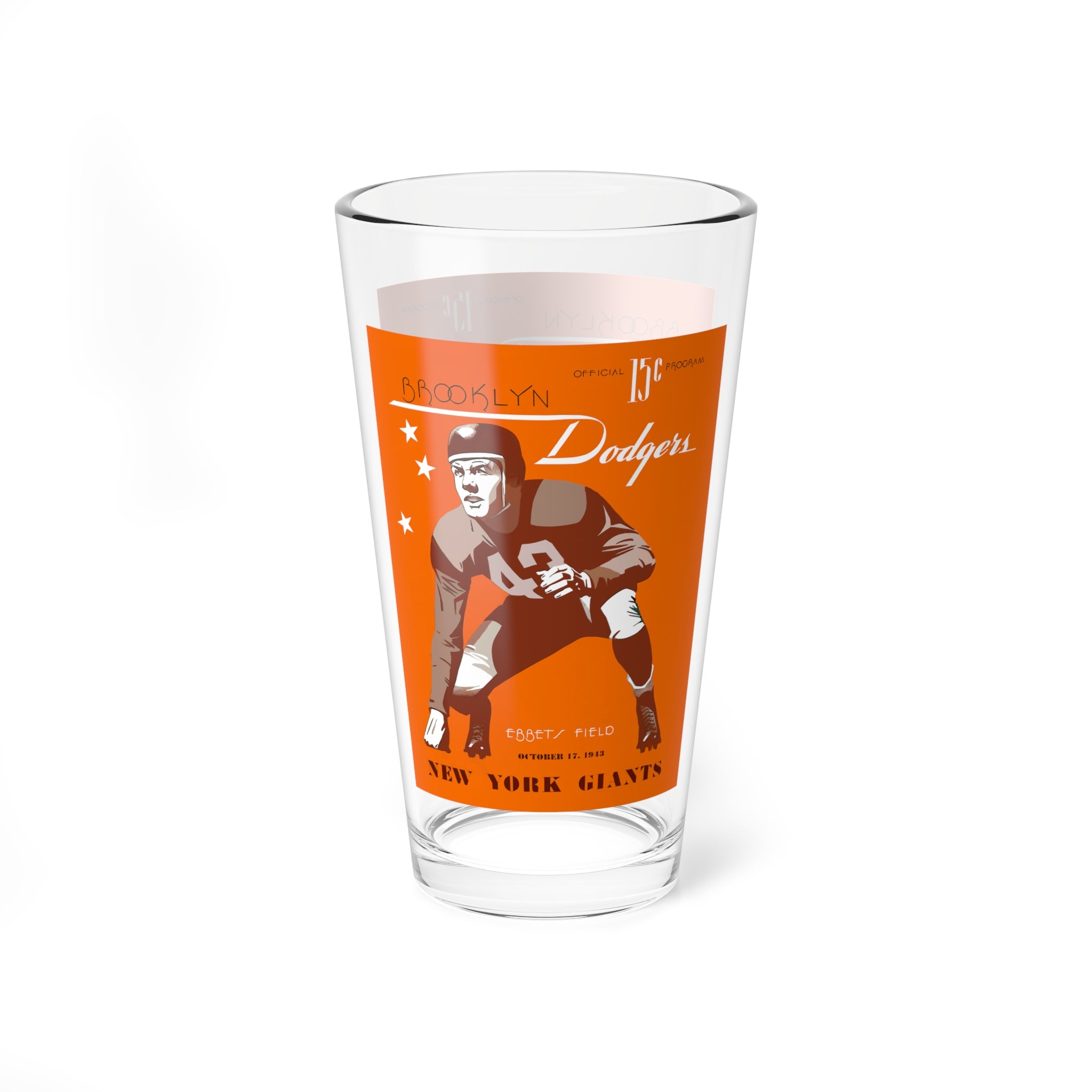 Mixing Glass, 16oz - 1943 Football Brooklyn Dodgers-New York Giants, Vintage Sports Fan Gift, Barware Decor, Retro Baseball Memorabilia,
