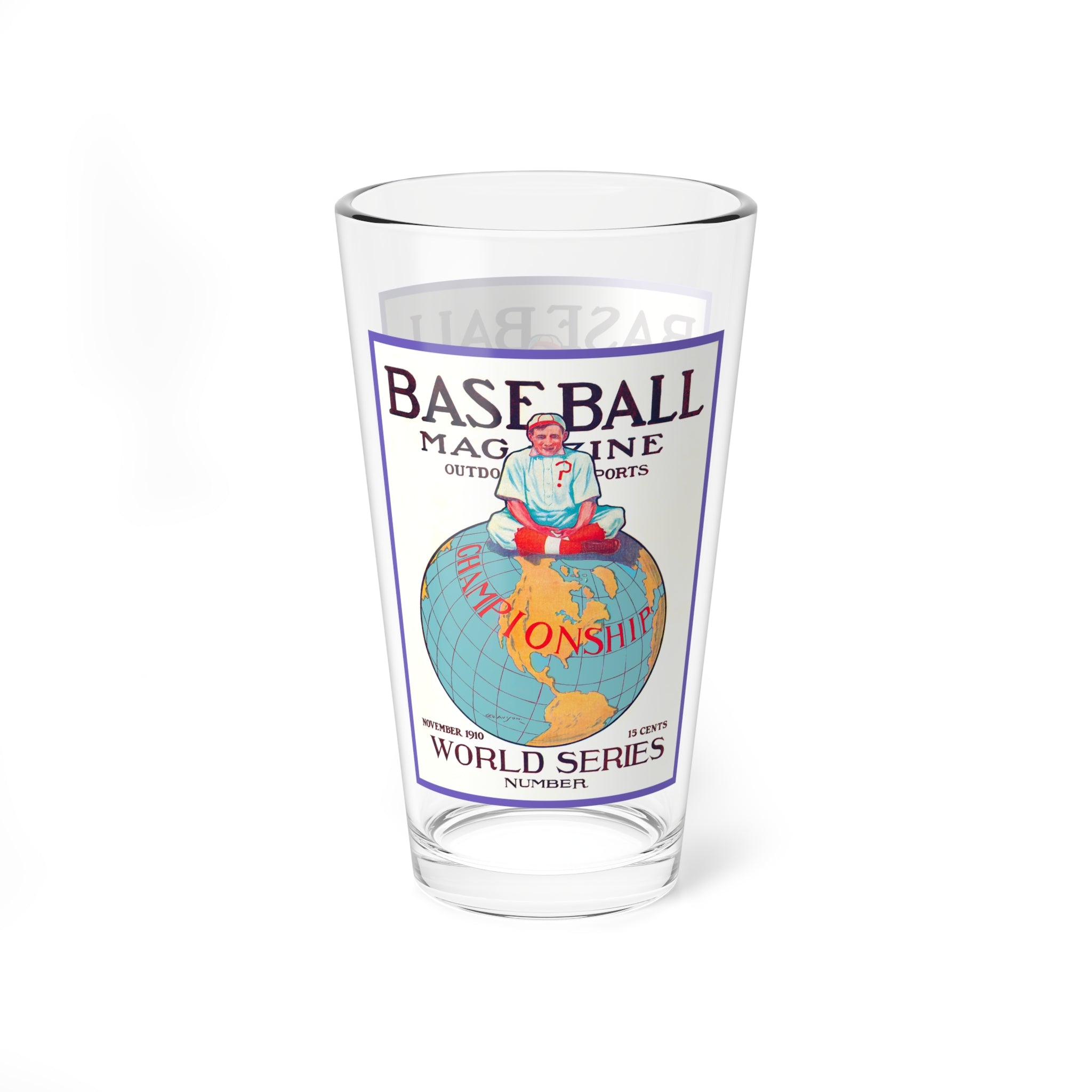 Mixing Glass, 16oz - Vintage 1910 Baseball World Series Magazine Cover, Cocktail Glass, Barware, Gift for Baseball Fans, Sports Memorabilia,