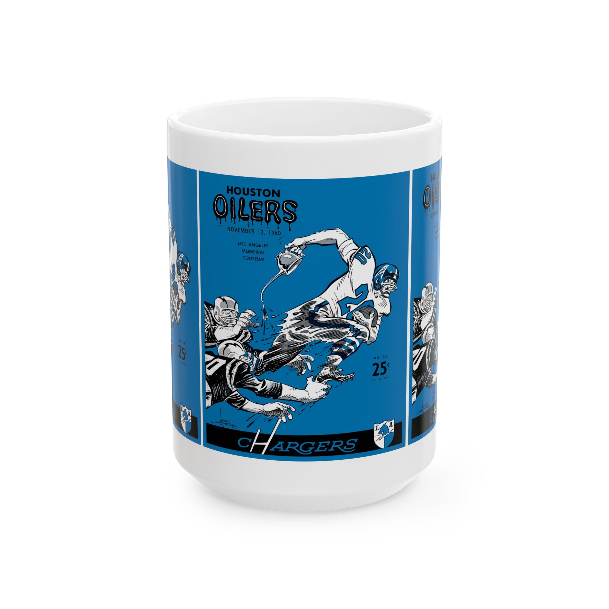Vintage Football Ceramic Mug, 1960 Los Angeles Chargers Houston Oilers Coffee Cup, Sports Fan Gift, Football Memorabilia, Retro Game Day