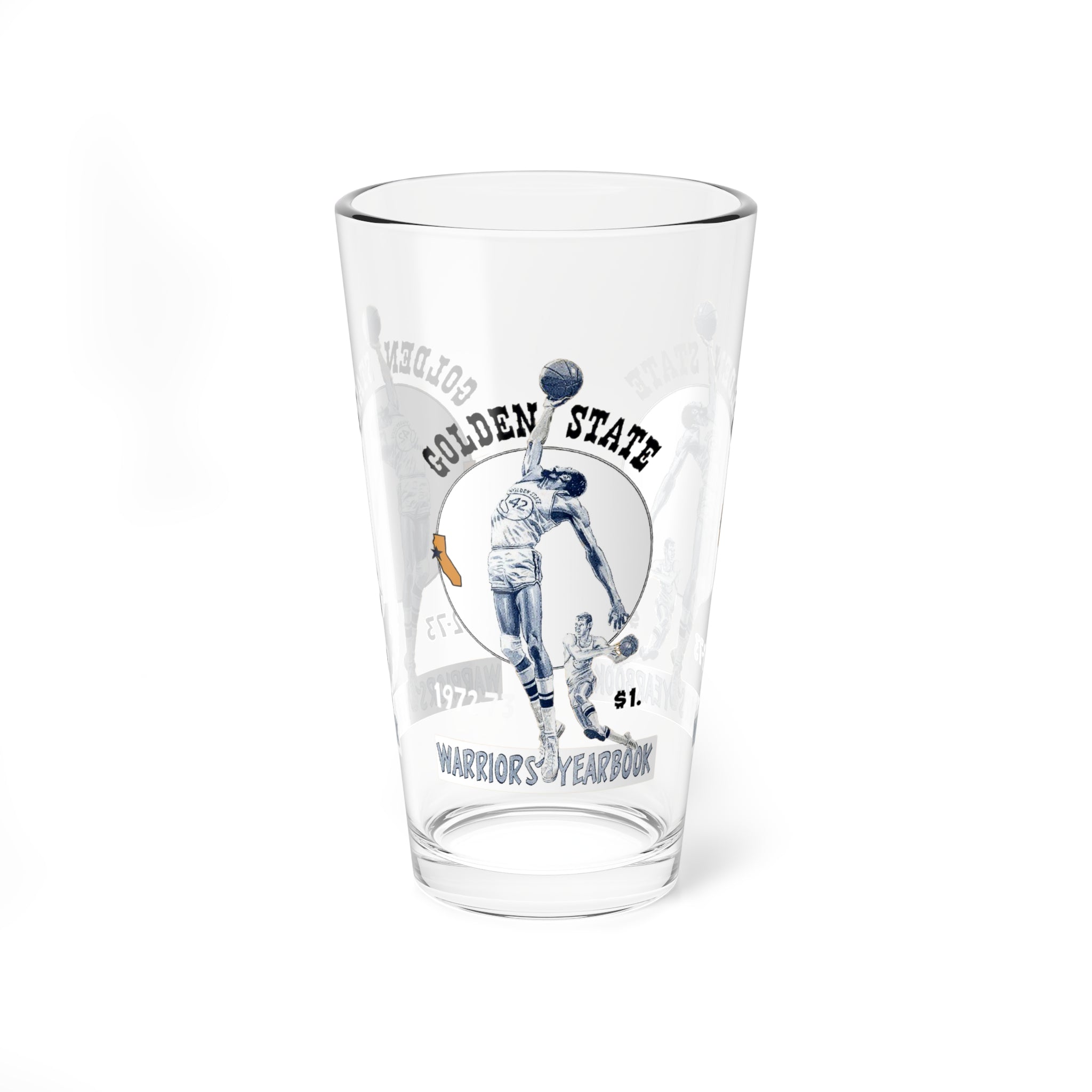1972 -1973 Vintage Golden State Warriors Basketball Yearbook Cover -  Pint Glass, 16oz