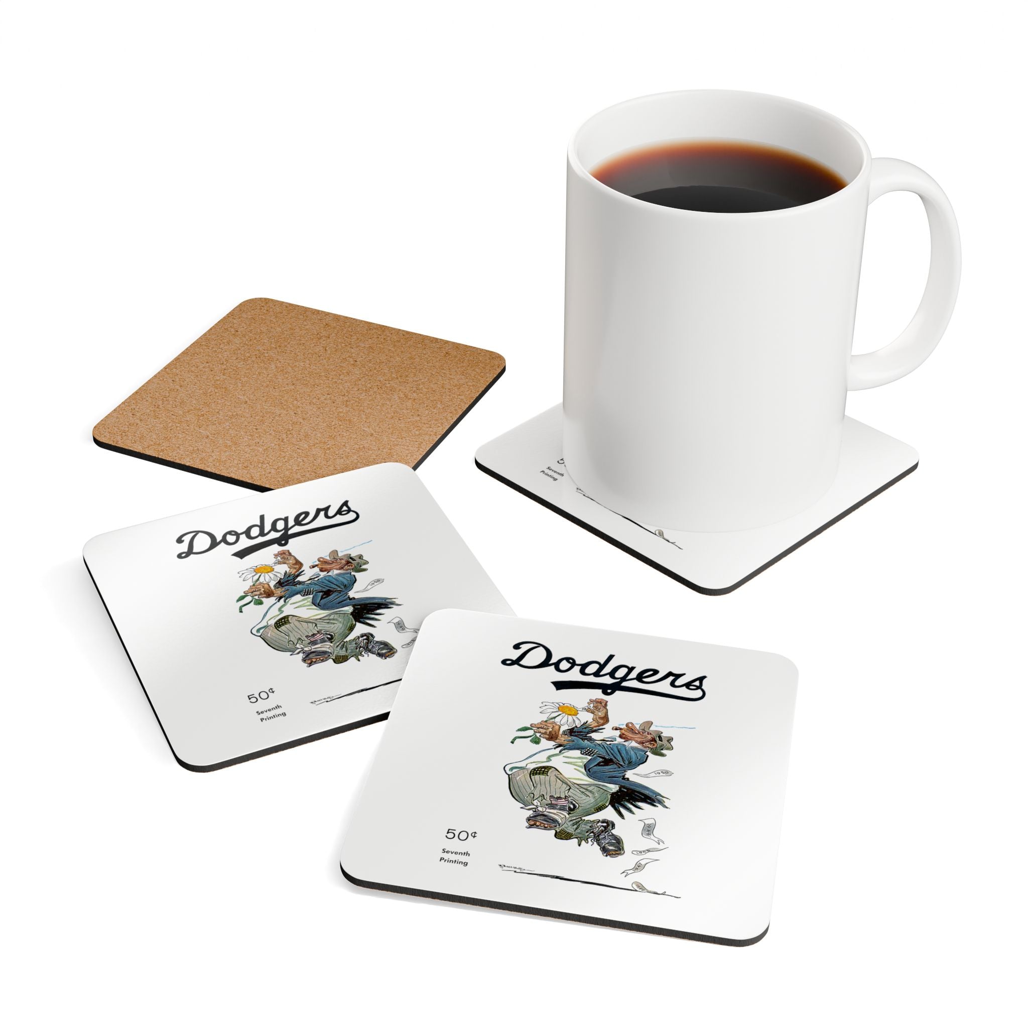 1951 Vintage Brooklyn Dodgers Bum Program Cover - Corkwood Coaster Set