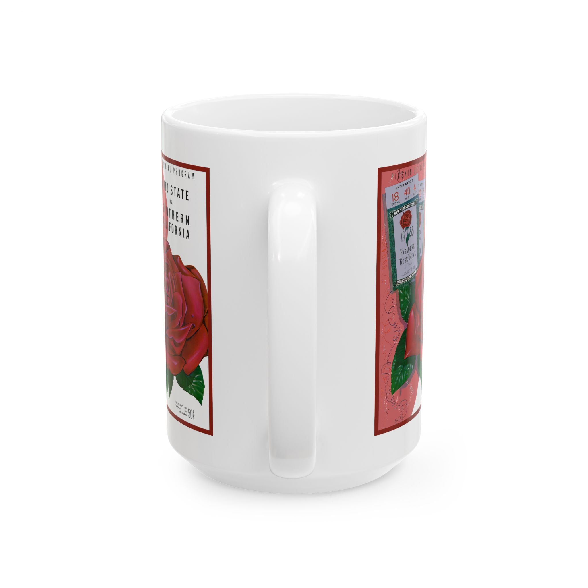 Vintage 1955 Rose Bowl Football Program USC - Ohio State Ceramic Mug, Sports Fan Gift, Coffee Cup, Tea Mug, Unique College Football