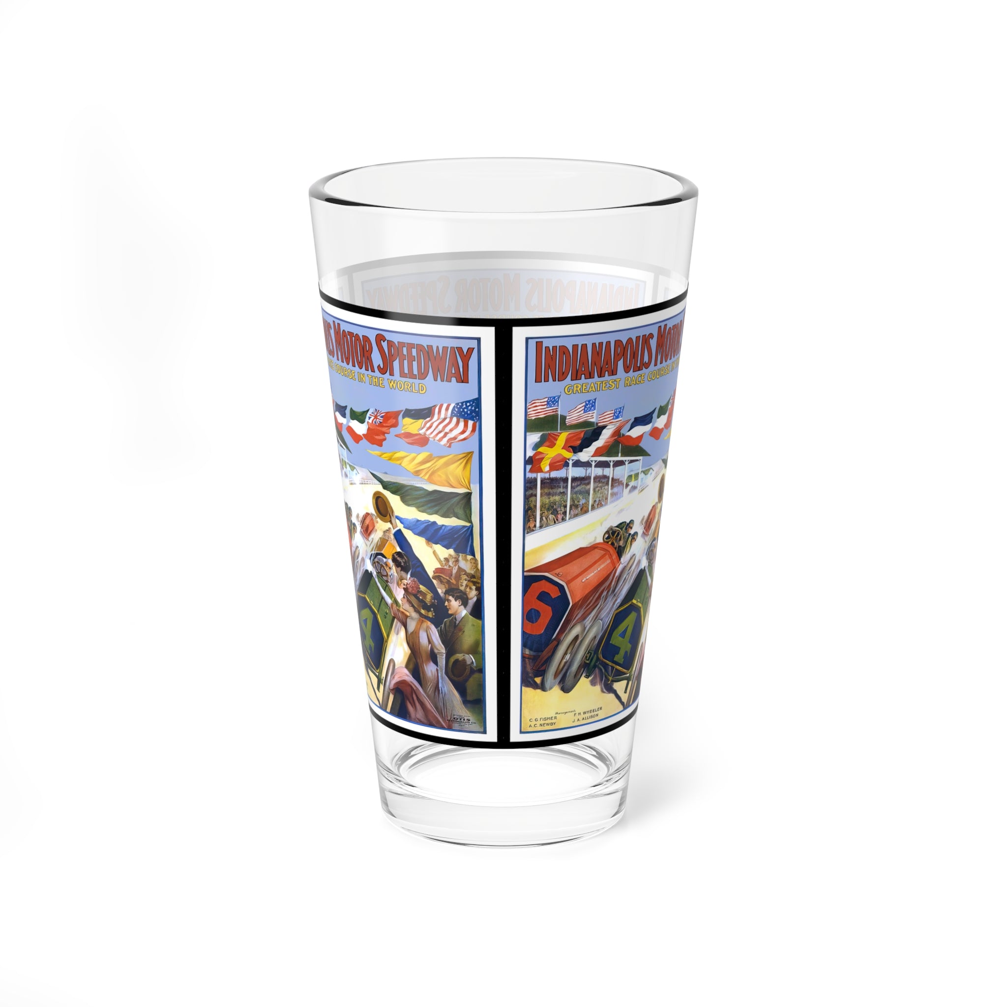 Pint Glass, 16oz - 1909 Indianapolis 500 Racing, Vintage Drinkware for Racing Fans, Retro Barware, Unique Gift for Car Enthusiasts
