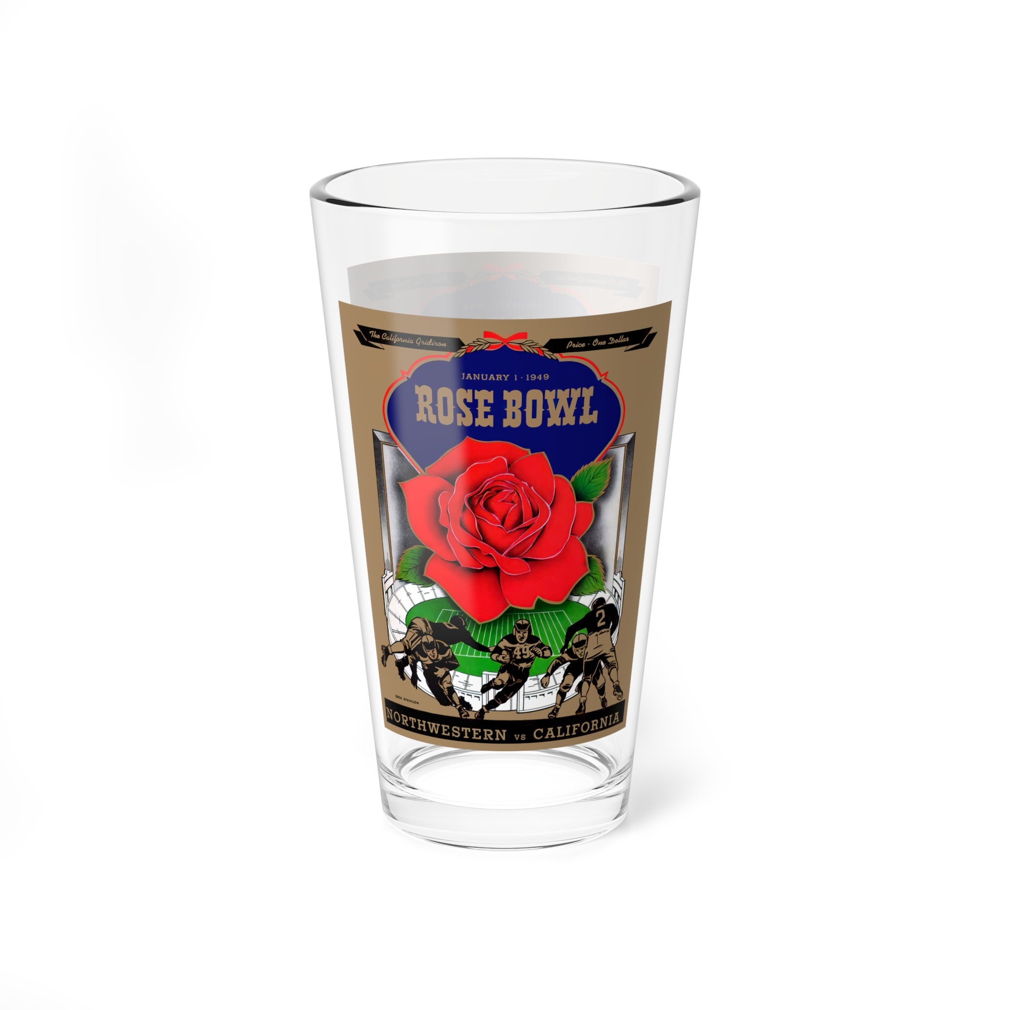 Mixing Glass, 16oz - 1949 Football Rose Bowl Northwestern California, Unique Barware Gift, College Football Fan Decor, Game Day Beer Glass,