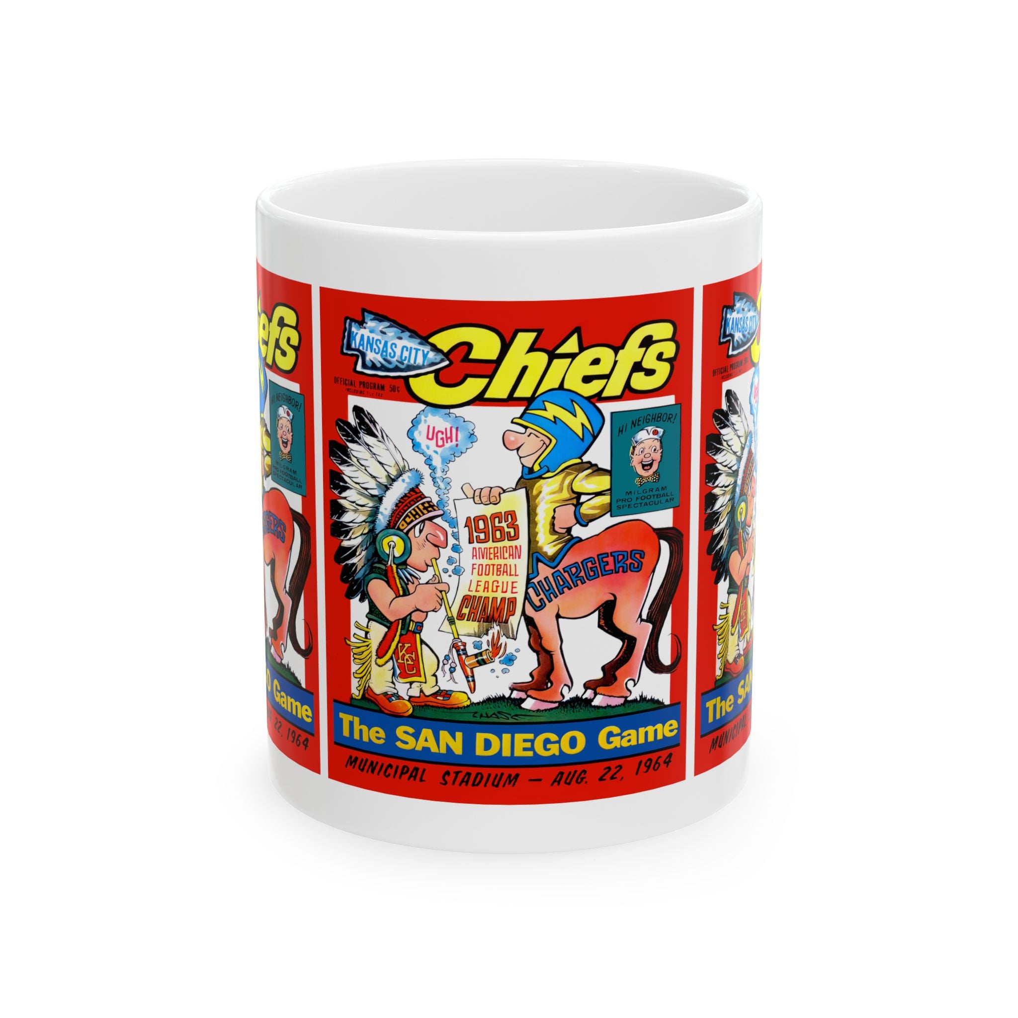1964 Football Kansas City San Diego Chargers Ceramic Mug, Retro Sports Fan Coffee Cup, Vintage Football Team Memorabilia, Gift for Football