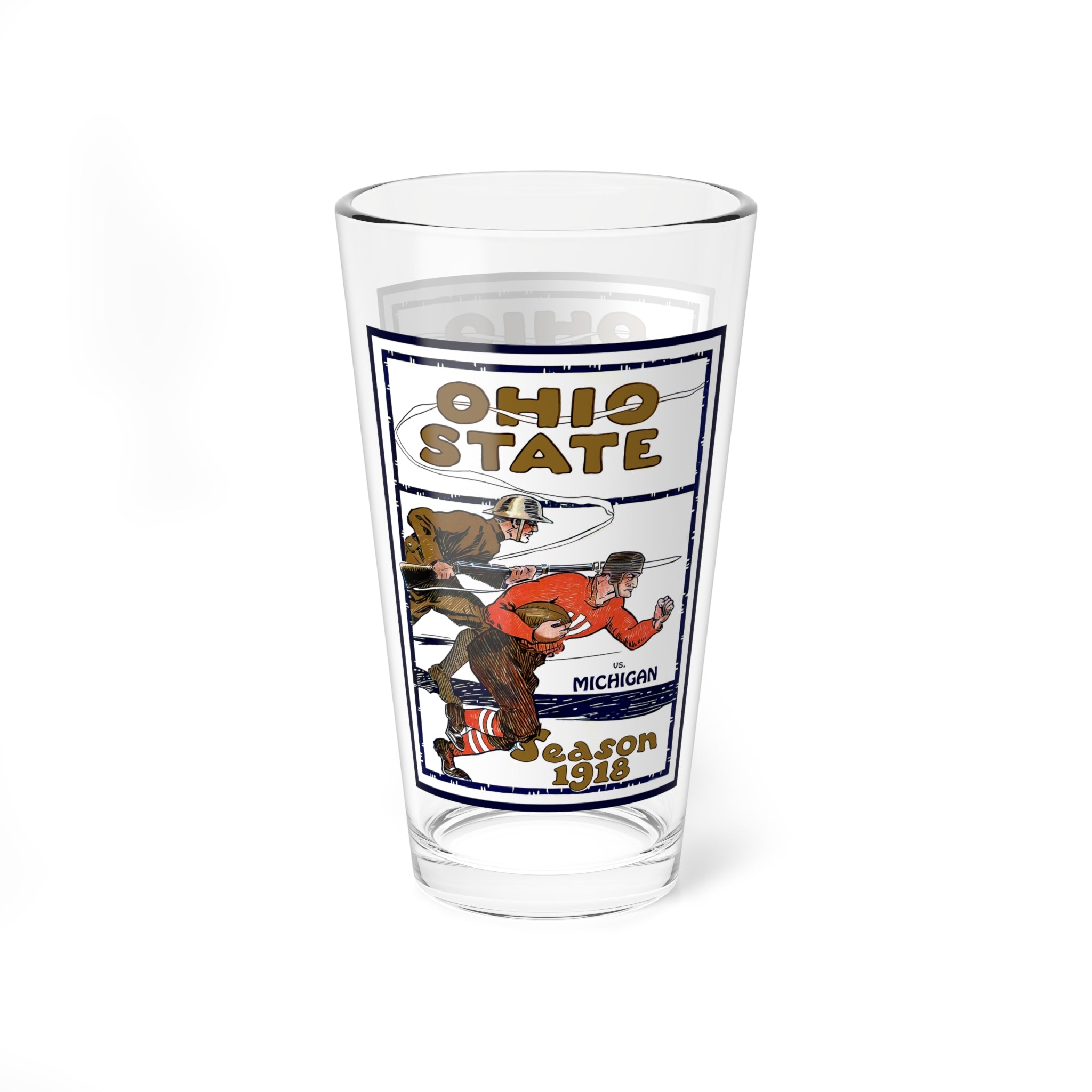 Mixing Glass, 16oz - Vintage 1918 Football Ohio State-Michigan, Perfect for Game Day Drinks, Football Fans Gift, Sports Barware, Tailgating