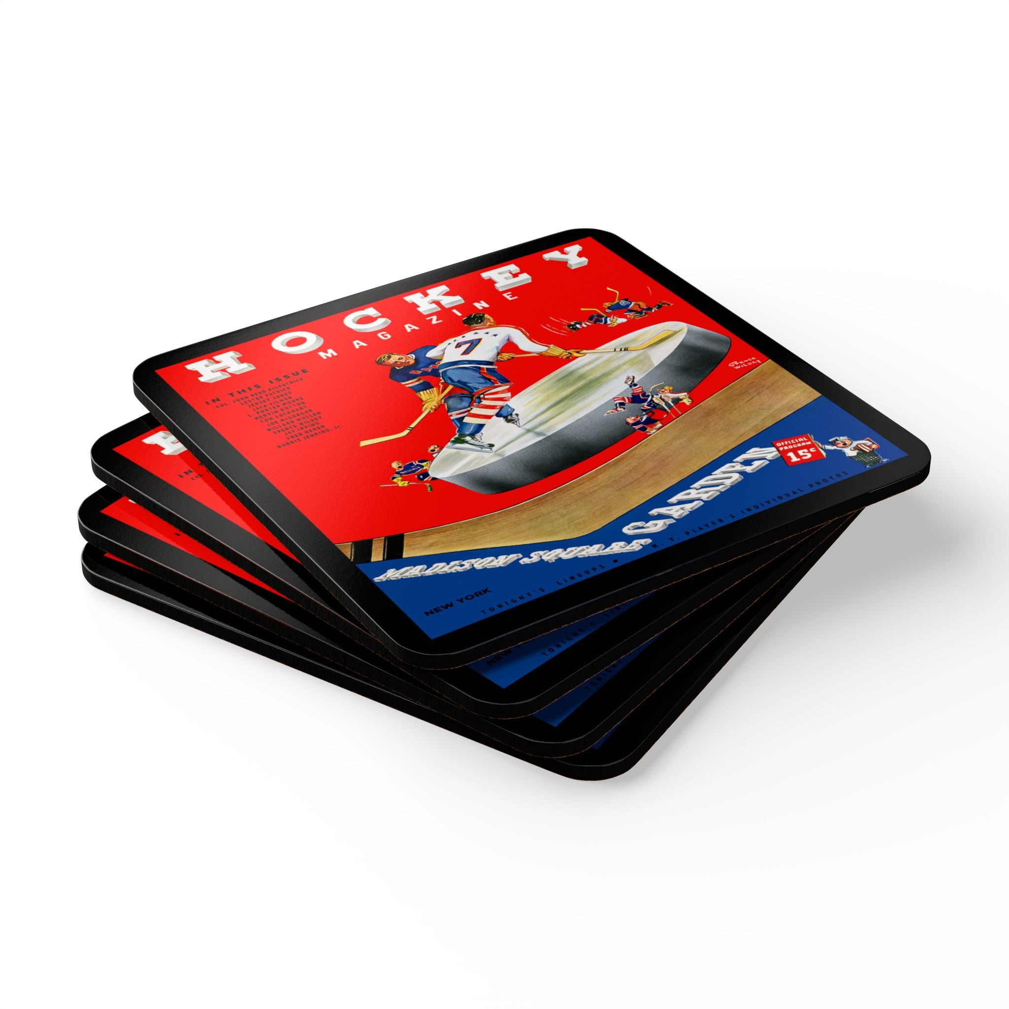 1938-1939 Vintage New York Americans Hockey Program Cover - Corkwood Coaster Set