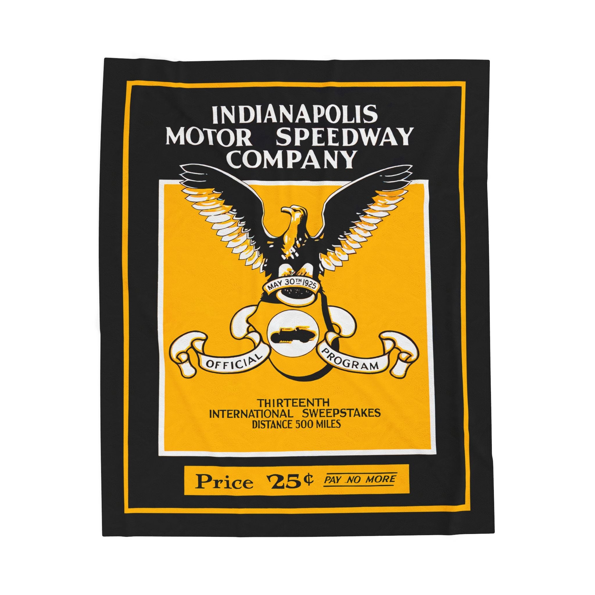 Velveteen Plush Blanket - 1925 Vintage Indianapolis 500 Racing Program Cover, Throw Blanket, Cozy Home Decor, Racing Fan Gift, Vintage Car