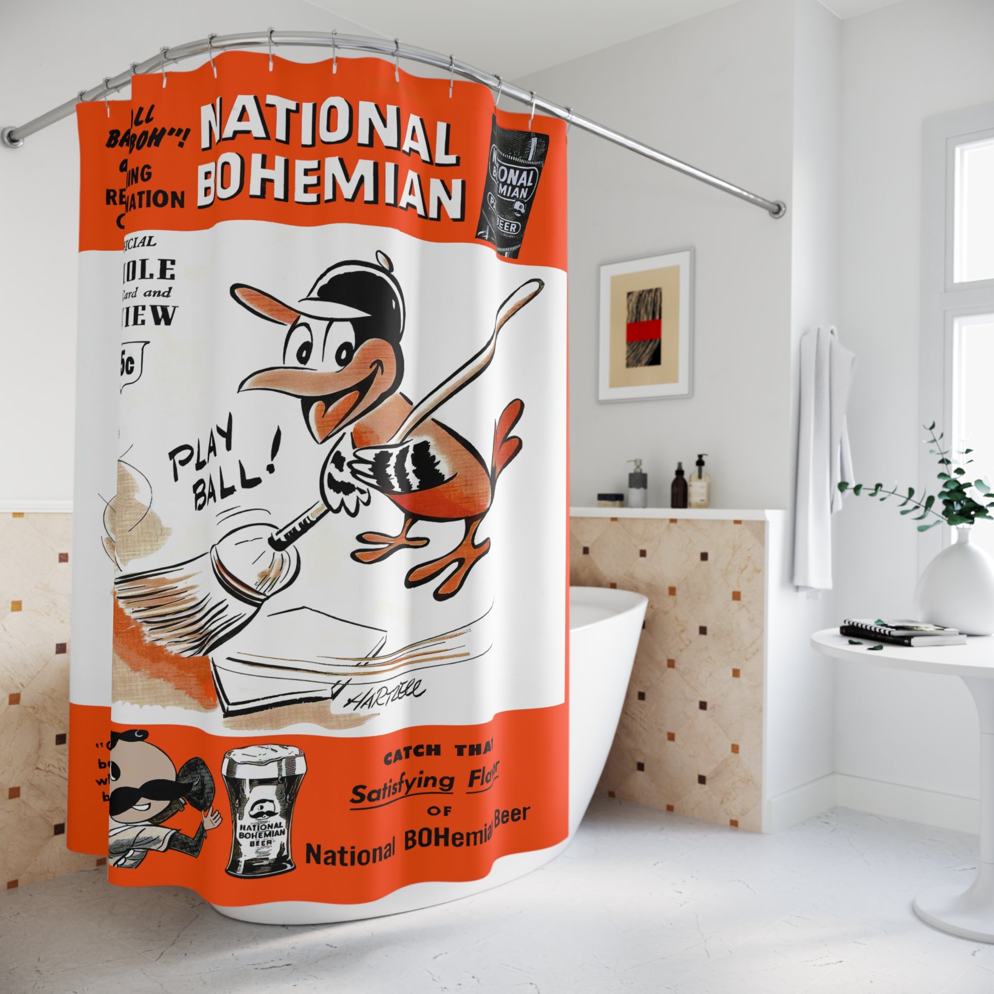 1955 Baltimore Orioles Scorebook Cover Shower Curtain — Vintage Baseball Decor