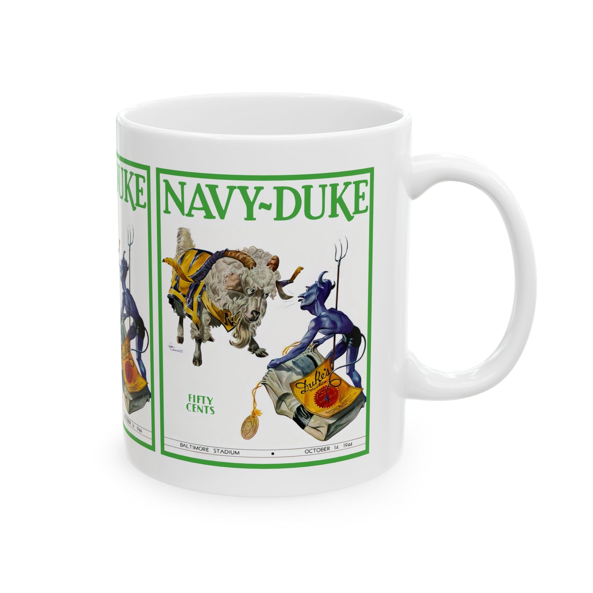 Vintage 1944 Football Duke-Navy Ceramic Mug, Sports Fan Gift, Retro College Football Cup, Unique Father's Day Present, Coffee Mug for Him,