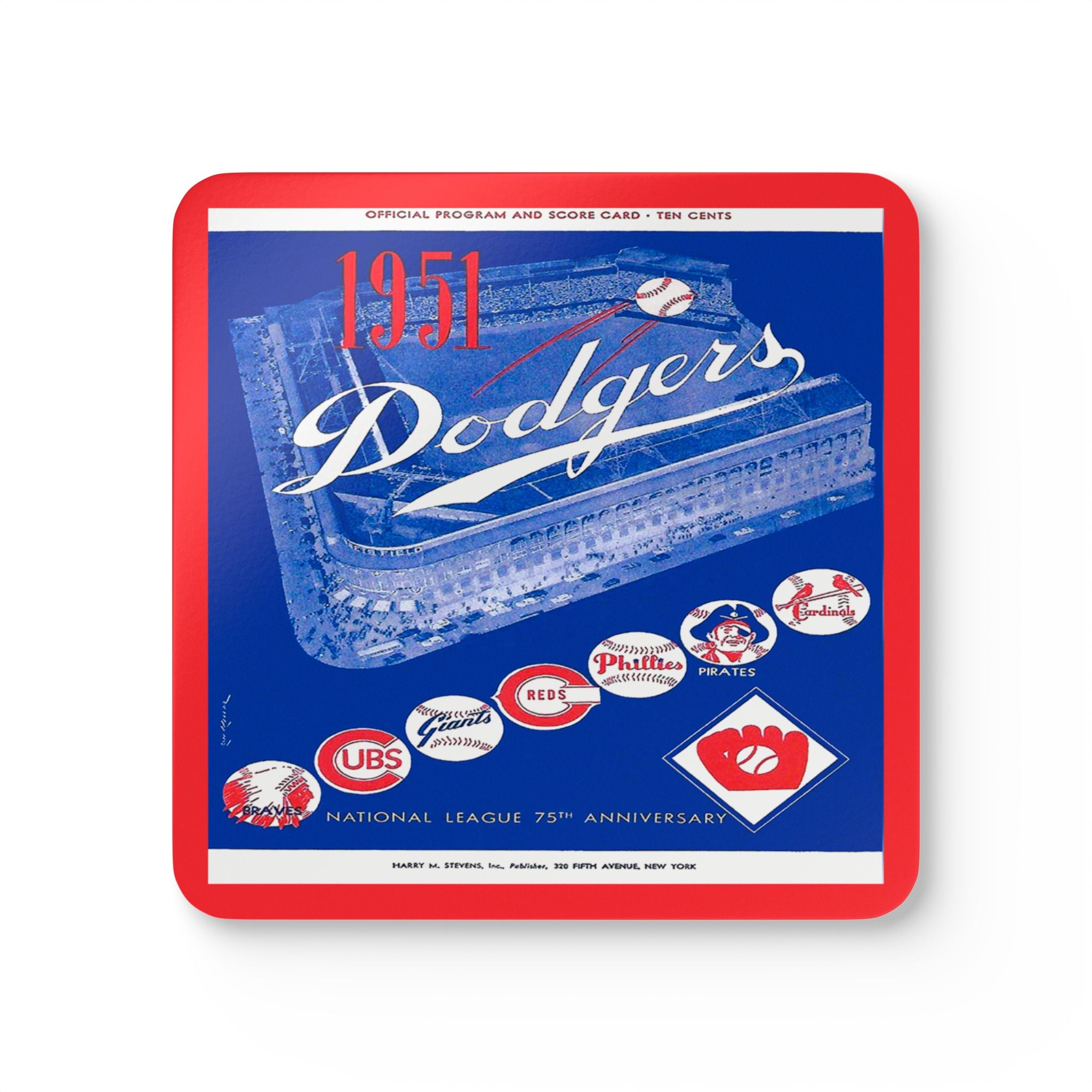 1951 Vintage Brooklyn Dodgers Baseball Program Cover - Corkwood Coaster Set