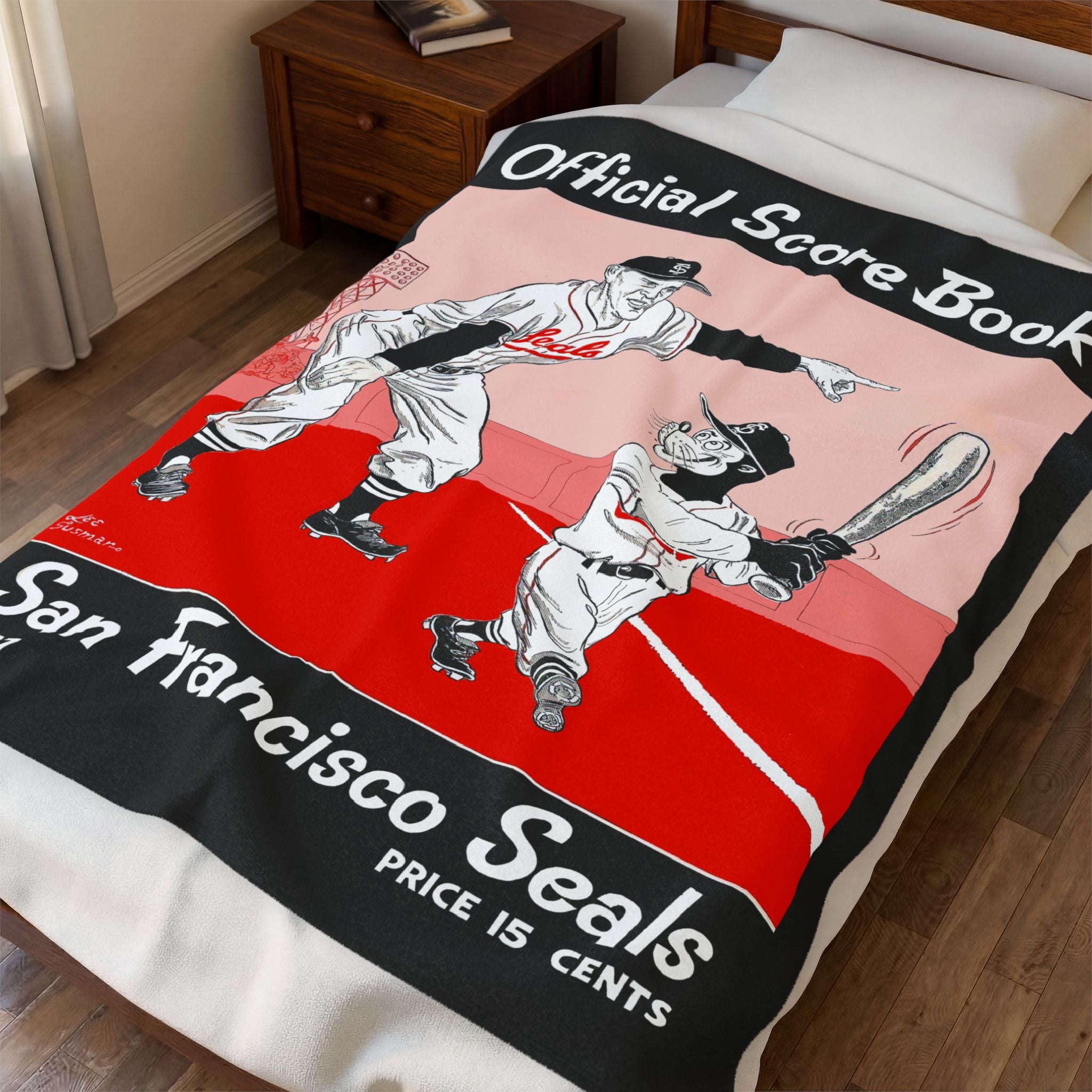 Vintage 1957 San Francisco Seals Baseball Scorebook Cover Velveteen Plush Blanket