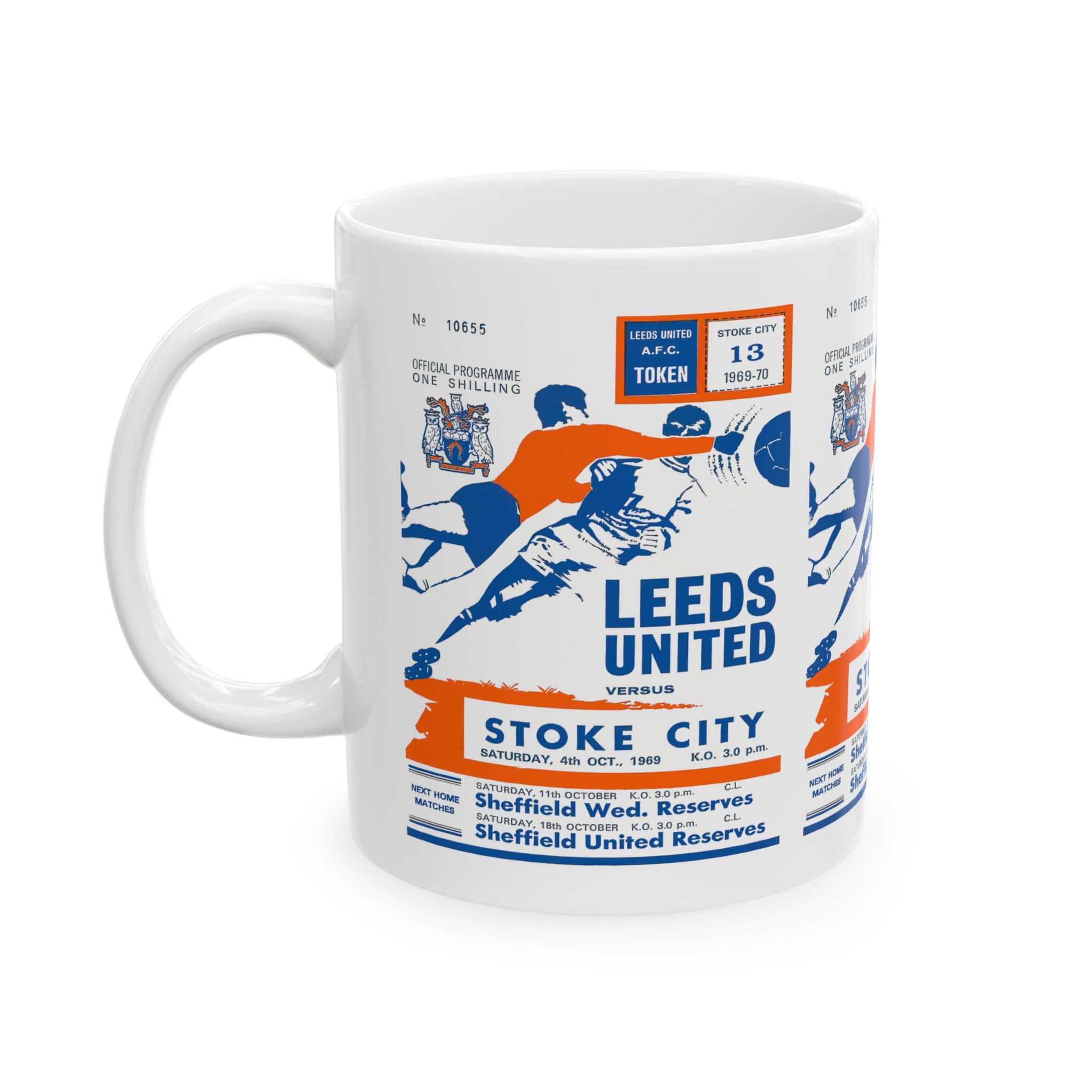 Vintage English Football Ceramic Mug, 11oz, 15oz - 1969 Stoke City vs Leeds United, Soccer Fan Gift, Sports Memorabilia, Retro Football Mug,