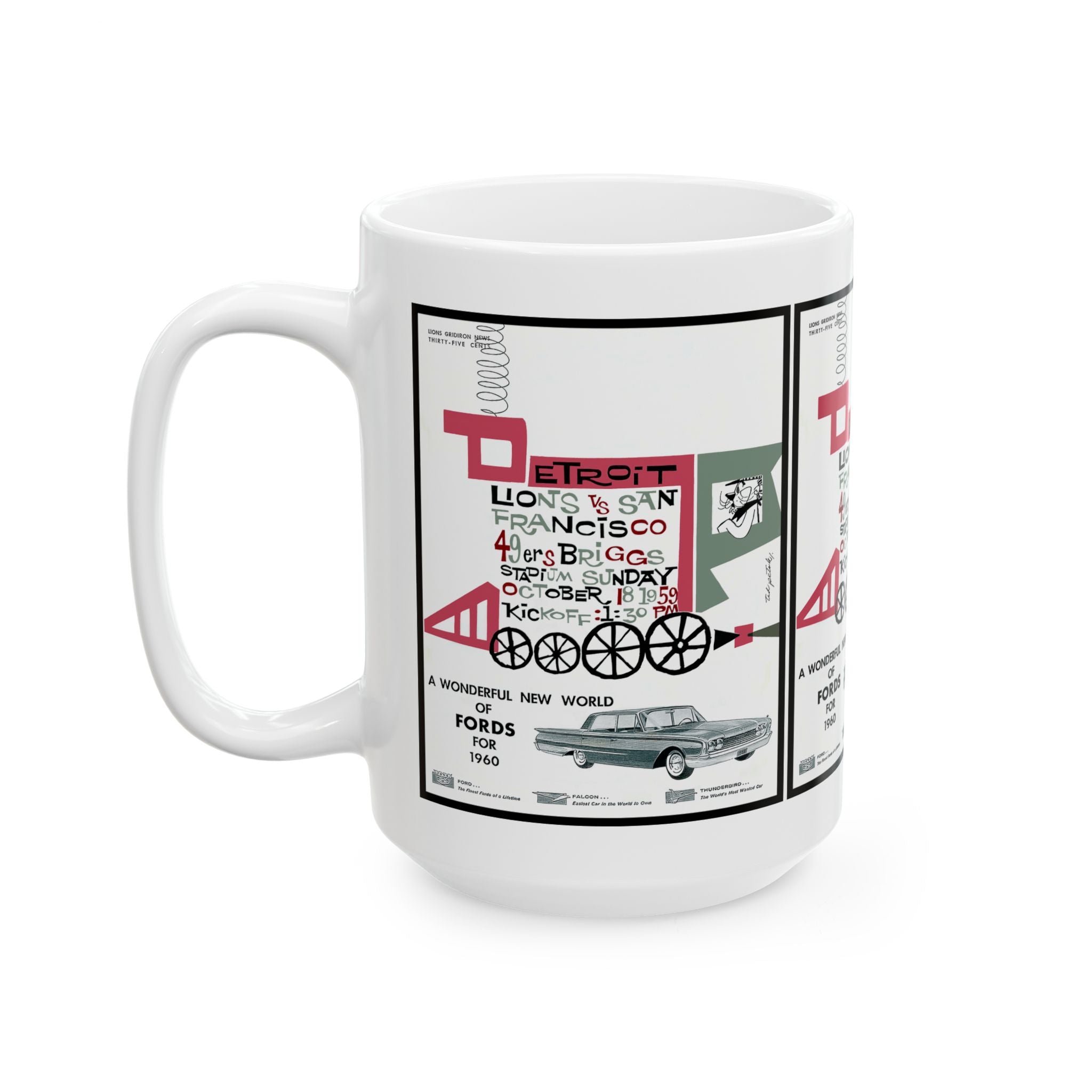 Football Ceramic Mug, 1959 Detroit Lions vs San Francisco 49ers, Sports Fan Gift, Football Coffee Cup, Team Rivalry, Game Day Drinkware