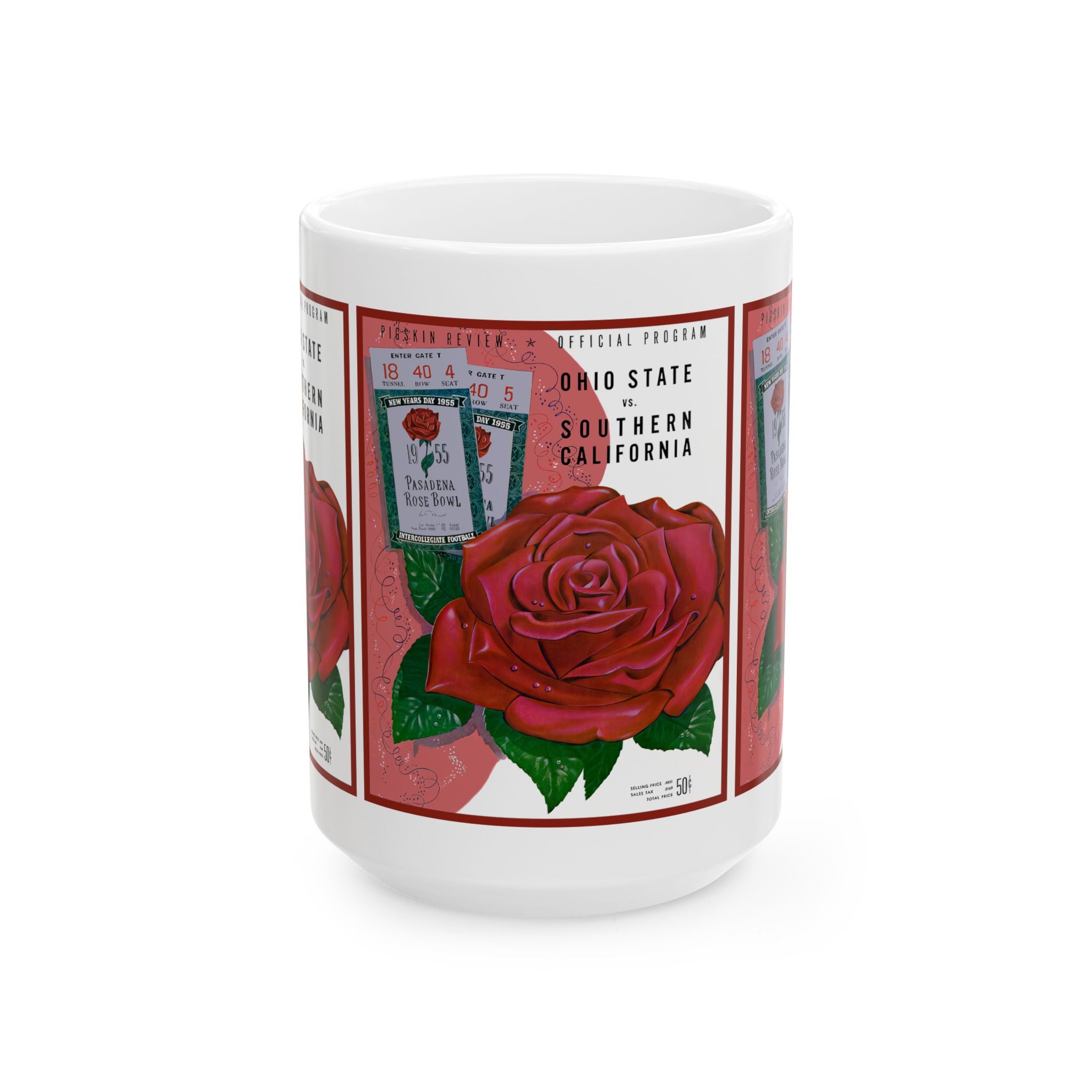 Vintage 1955 Rose Bowl Football Program USC - Ohio State Ceramic Mug, Sports Fan Gift, Coffee Cup, Tea Mug, Unique College Football