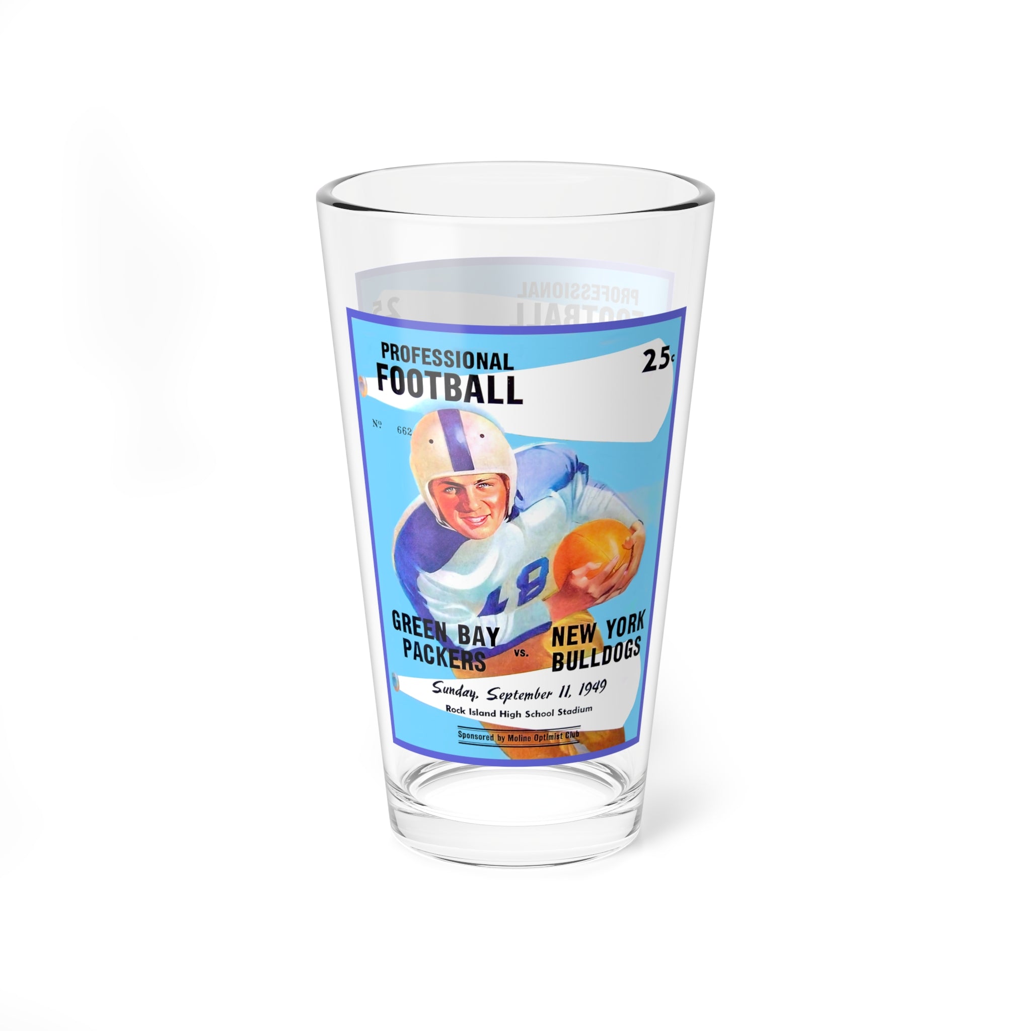 Mixing Glass, 16oz - Retro 1949 Football Packers-Bulldogs design, Vintage Sports Barware, Game Day Beer Glass, Gift for Sports Fans,