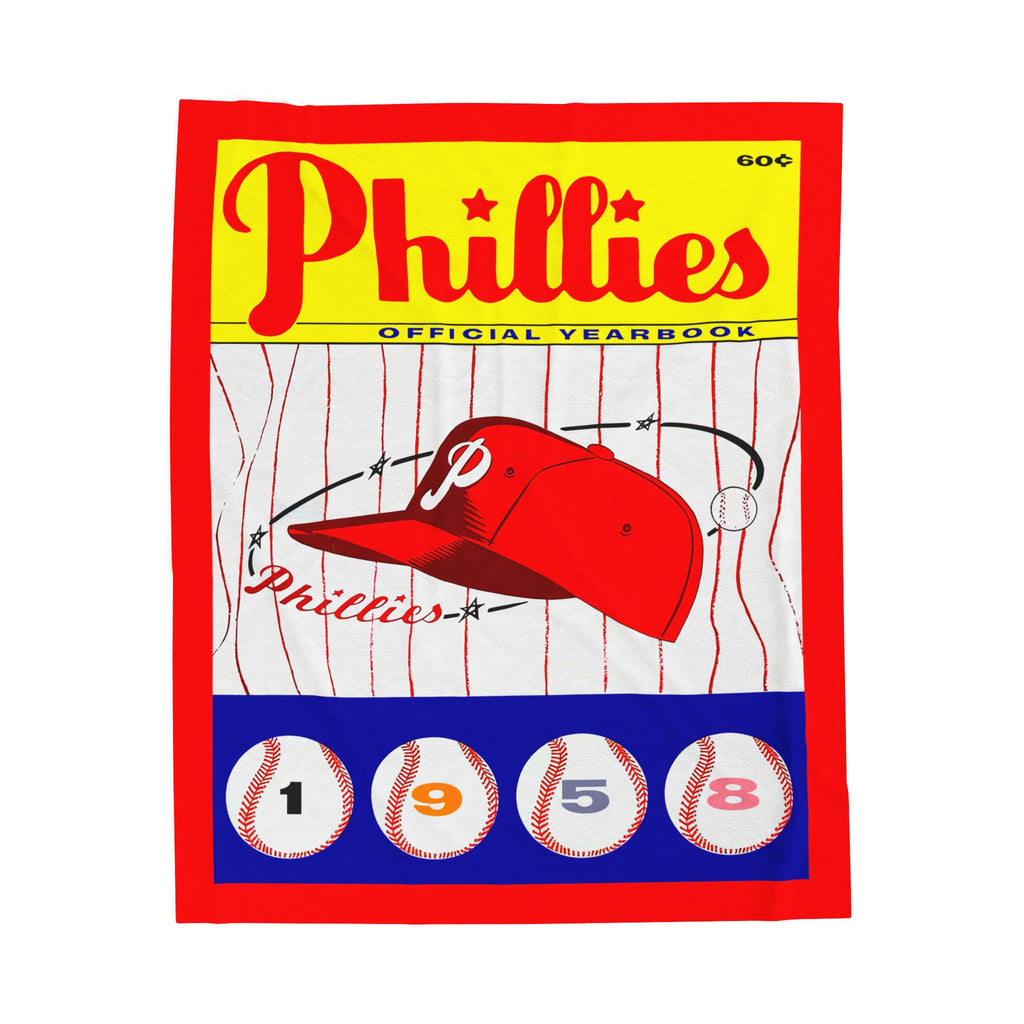Velveteen Plush Blanket, 1958 Baseball Philadelphia Phillies Yearbook Design, Baseball Fan Gift, Sports Blanket, Bedroom Decor