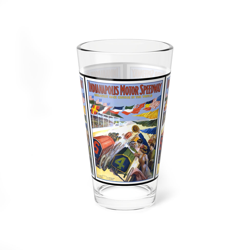 Pint Glass, 16oz - 1909 Indianapolis 500 Racing, Vintage Drinkware for Racing Fans, Retro Barware, Unique Gift for Car Enthusiasts