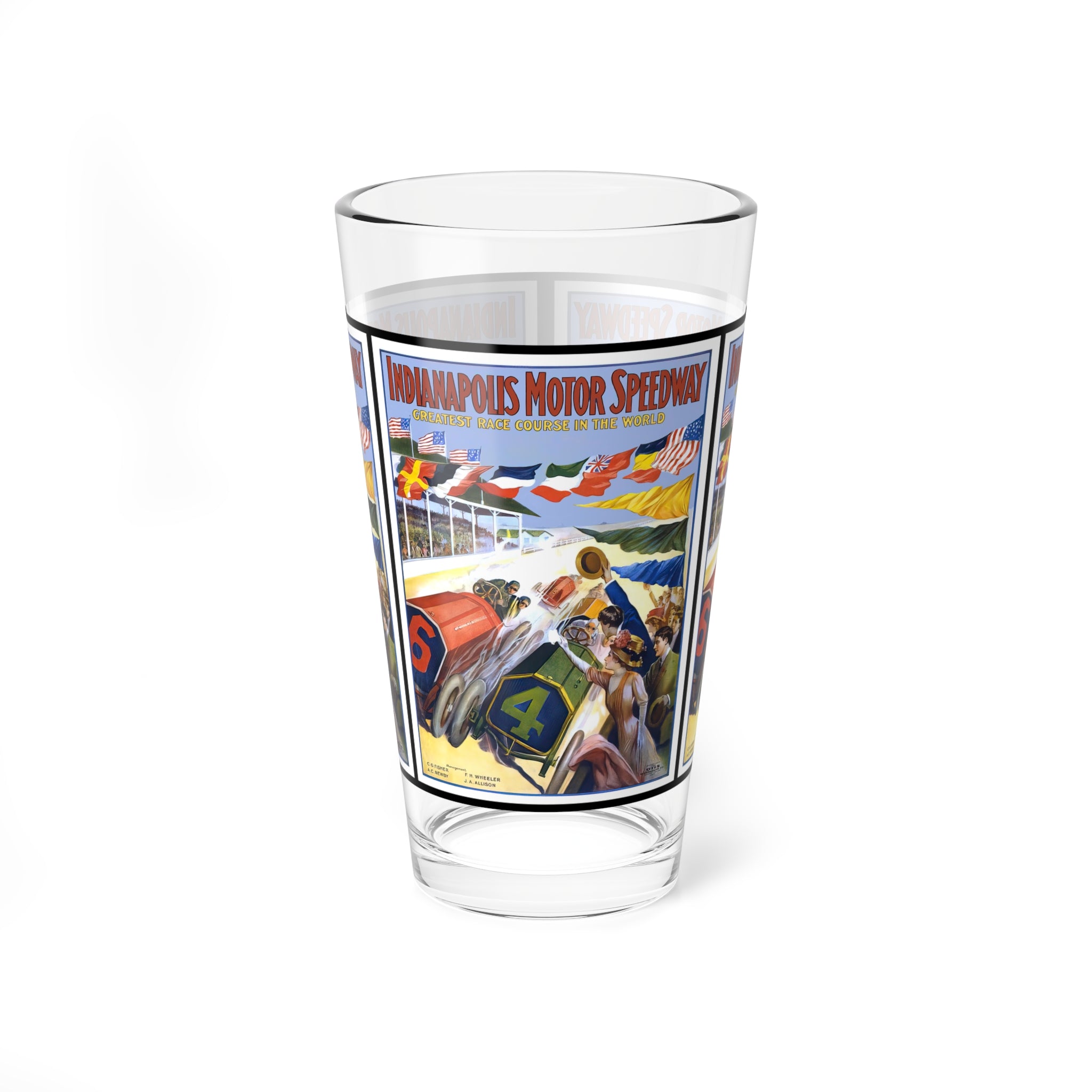 Pint Glass, 16oz - 1909 Indianapolis 500 Racing, Vintage Drinkware for Racing Fans, Retro Barware, Unique Gift for Car Enthusiasts