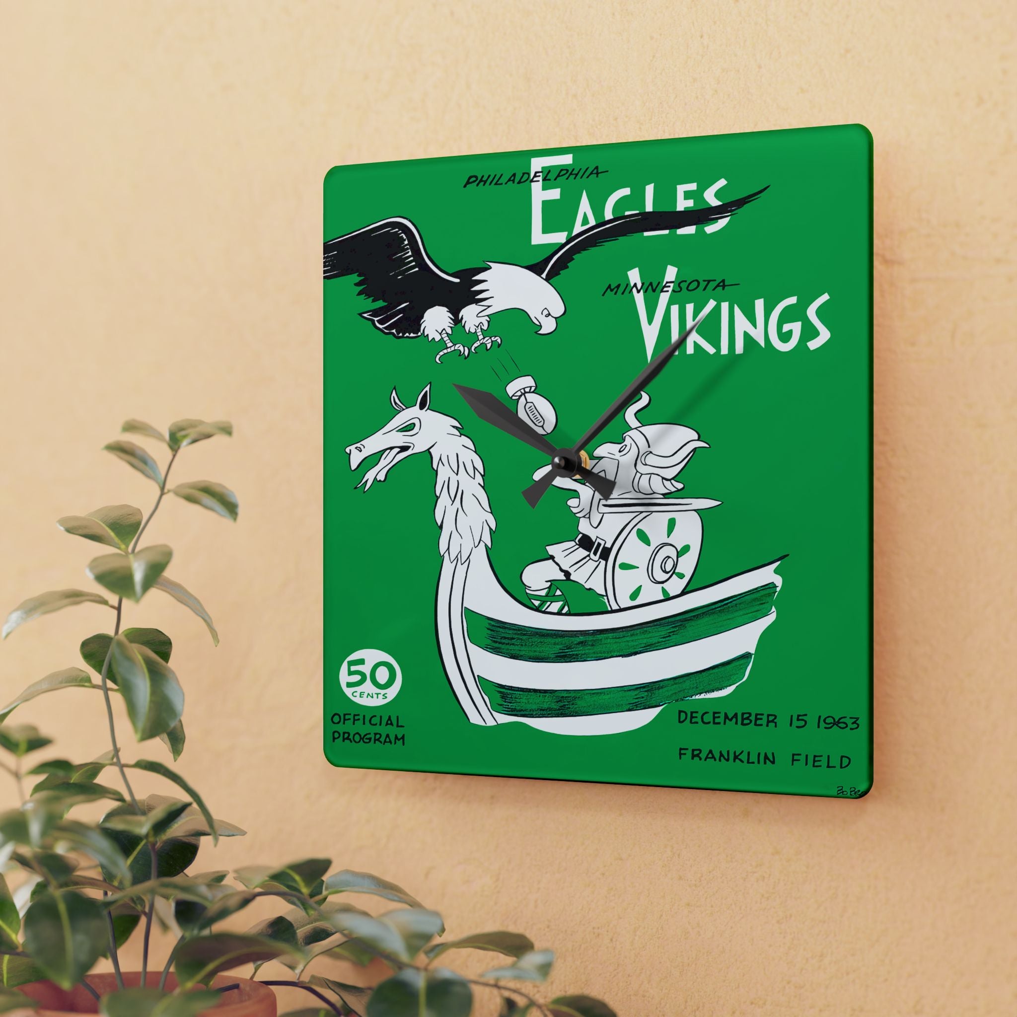 Football Acrylic Wall Clock, Minnesota Vikings Philadelphia Eagles Fan Art, Sports Room Decor, Unique Game Day Gift, Football Team