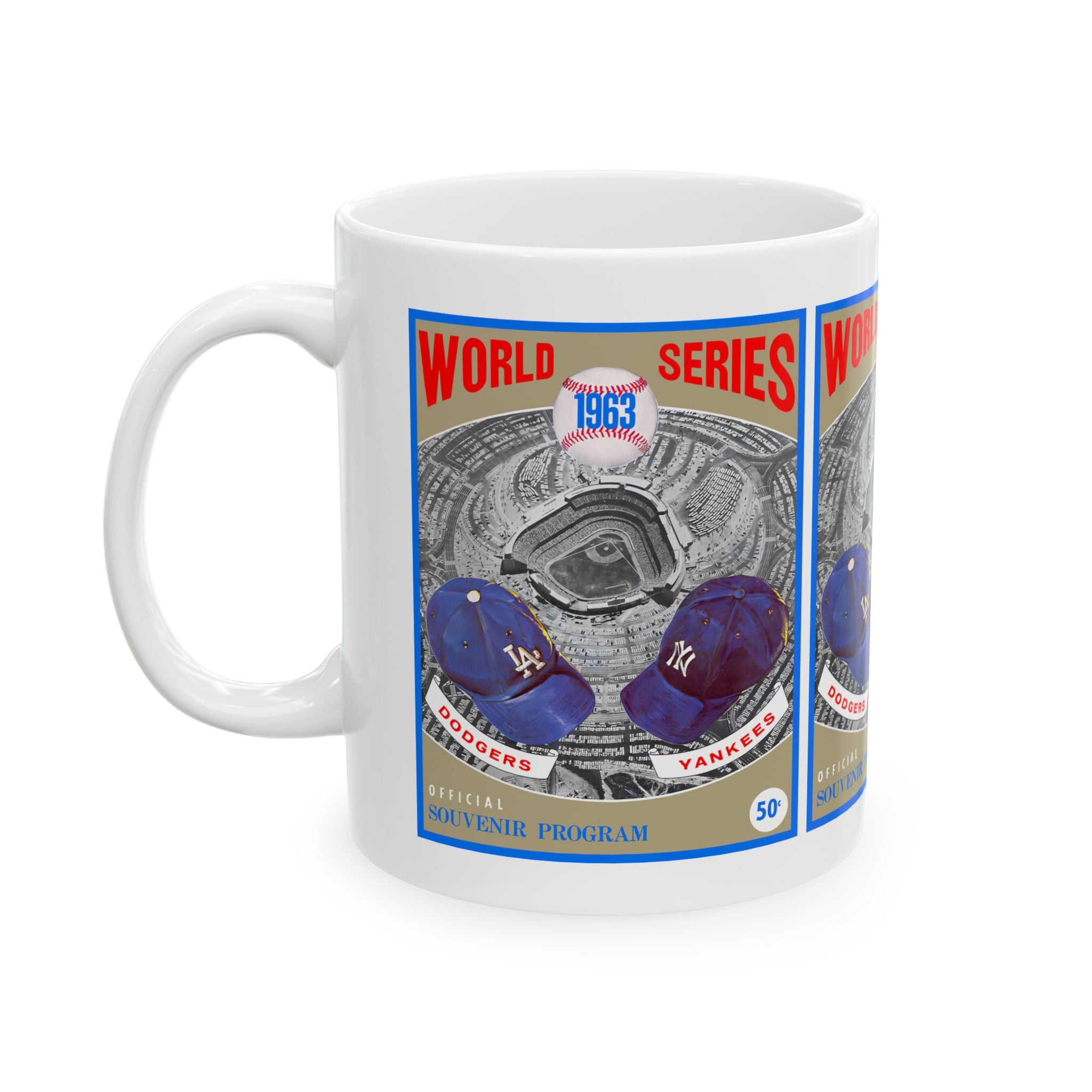 Baseball World Series Ceramic Mug, 1963 Dodgers vs Yankees, Sports Fan Gift, Coffee Cup, Tea Mug, Baseball Lover Gift, Baseball Fan Mug