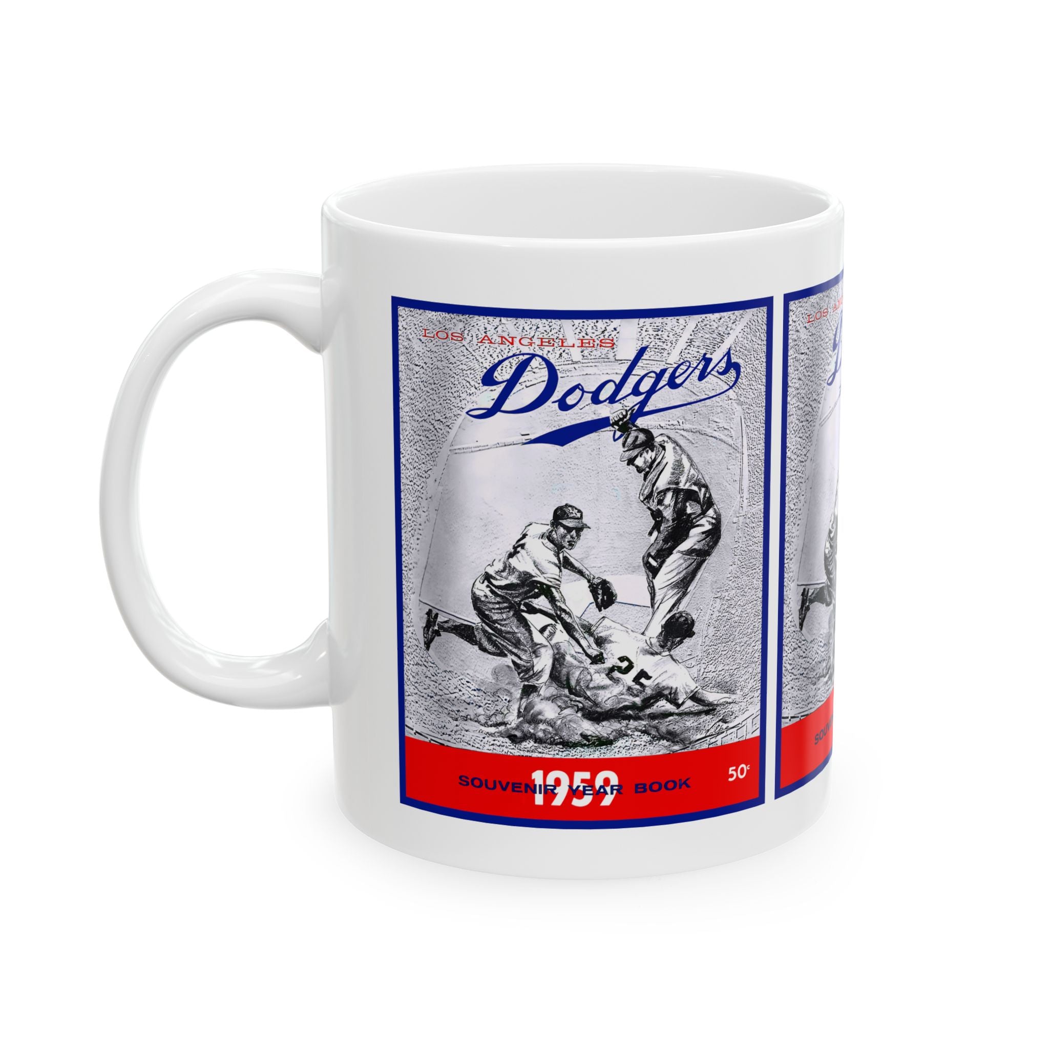 Ceramic Mug, 1959 Baseball Dodgers Yearbook Design, Sports Fan Gift, Baseball Lover Cup, Vintage Yearbook Theme Mug, Baseball Memorabilia