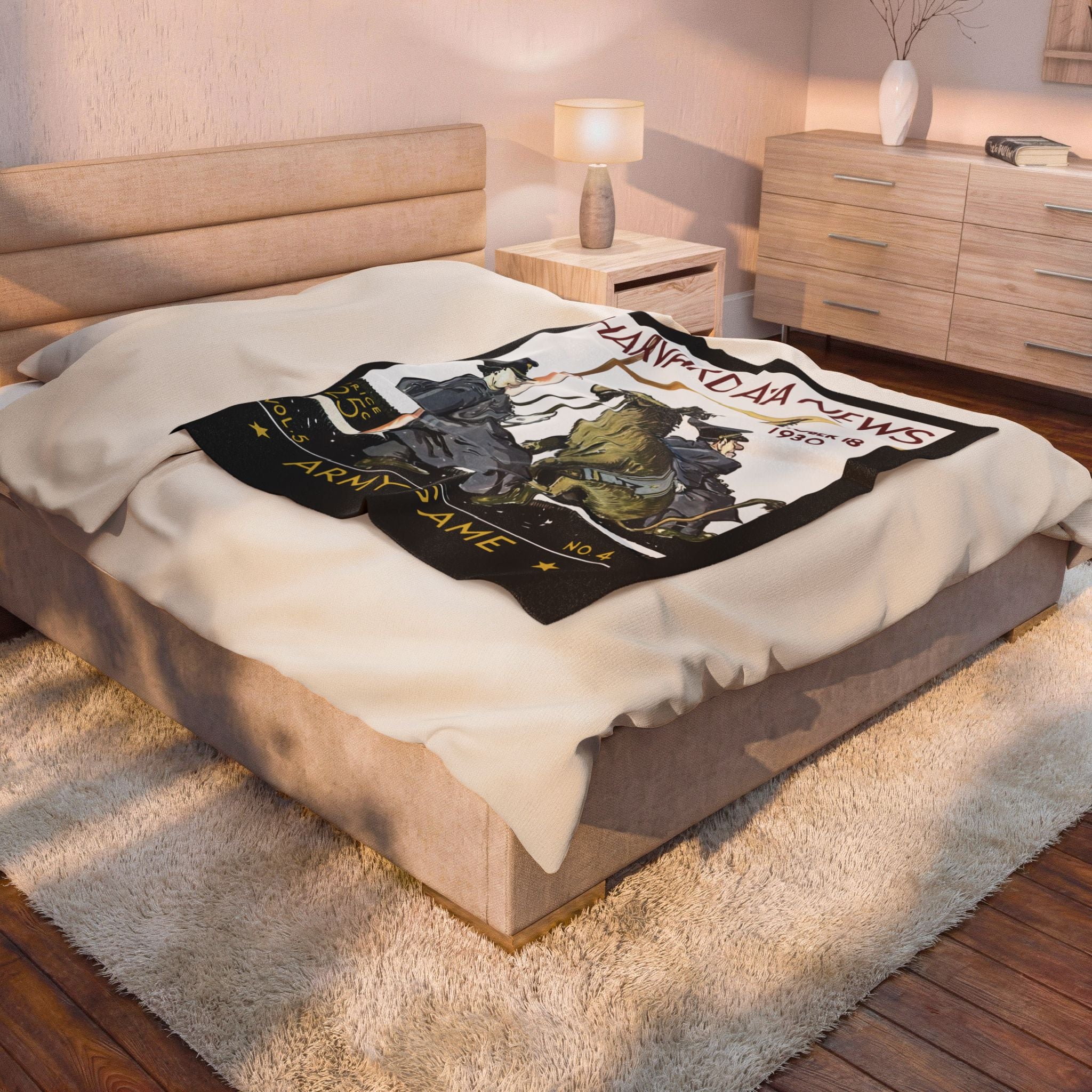 Velveteen Plush Blanket, Army-Harvard Football Program Cover, Cozy Throw, Vintage Sports Decor, Warm Bedding, Home Accent