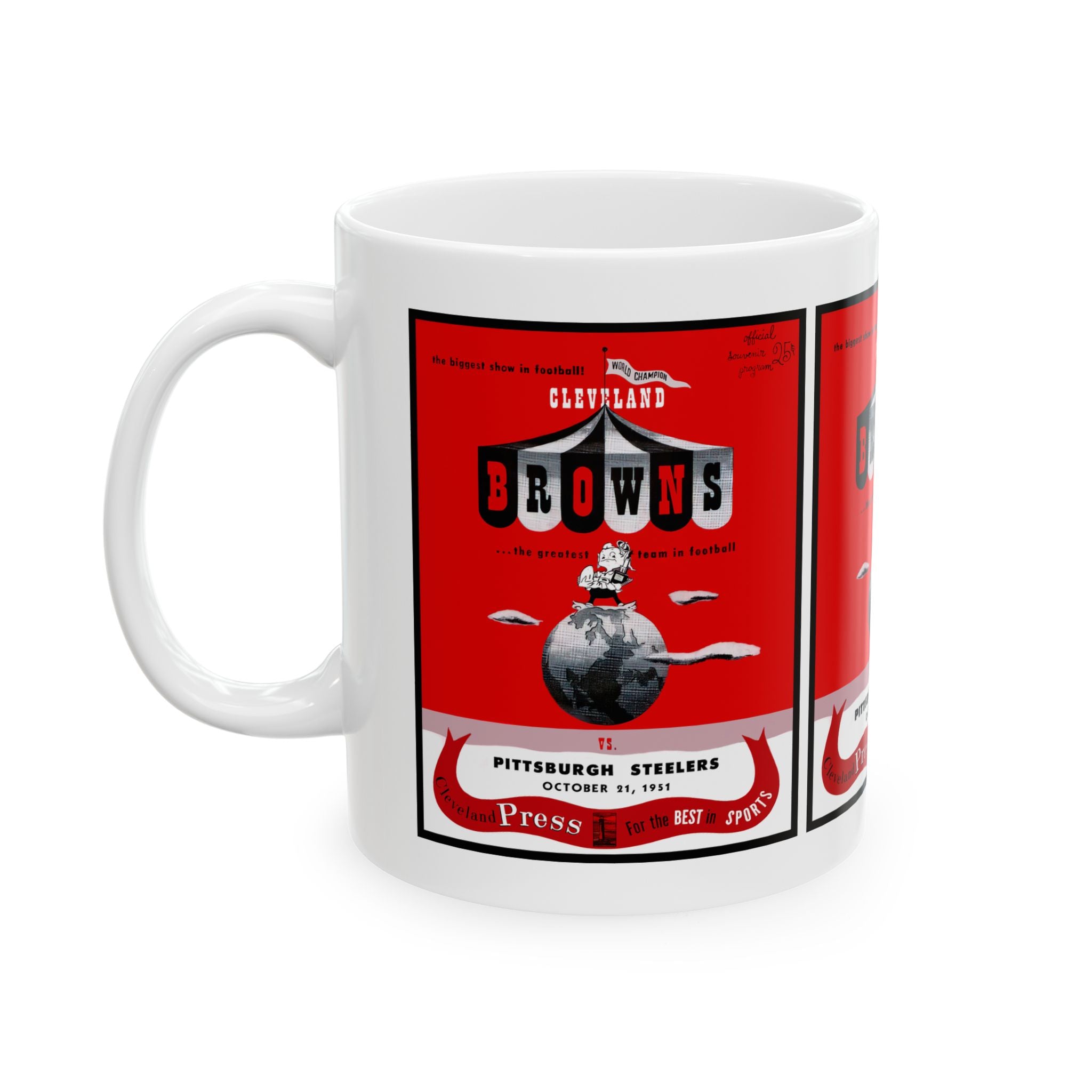 Vintage 1951 Football Browns-Steelers Program Ceramic Mug, Retro Sports Fan Gift, Football Memorabilia Cup, Football Collectible Merchandise