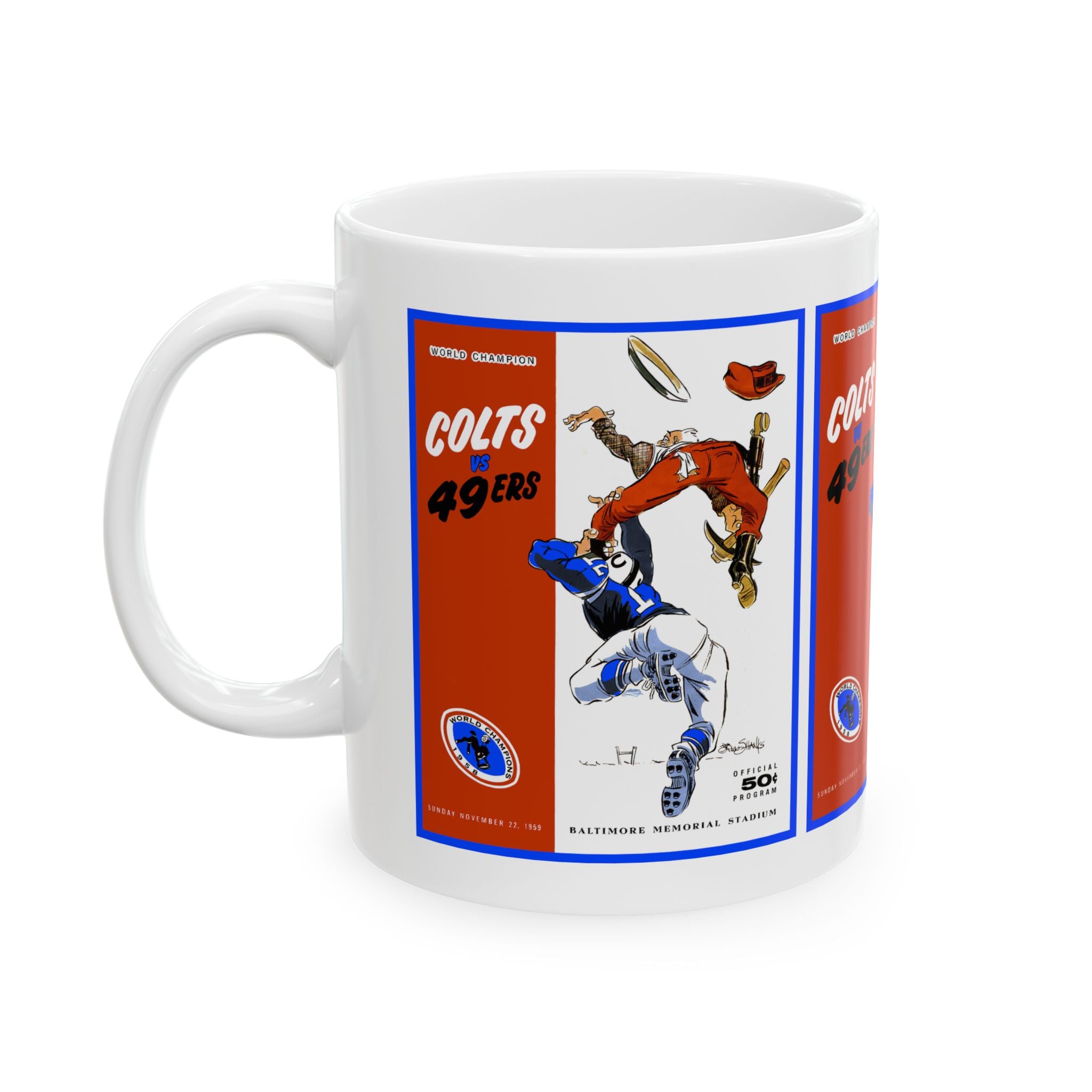Football Ceramic Mug, 1959 San Francisco 49ers - Baltimore Colts, Sports Fan Gift, Coffee Cup, Tea Mug, Gift for Him