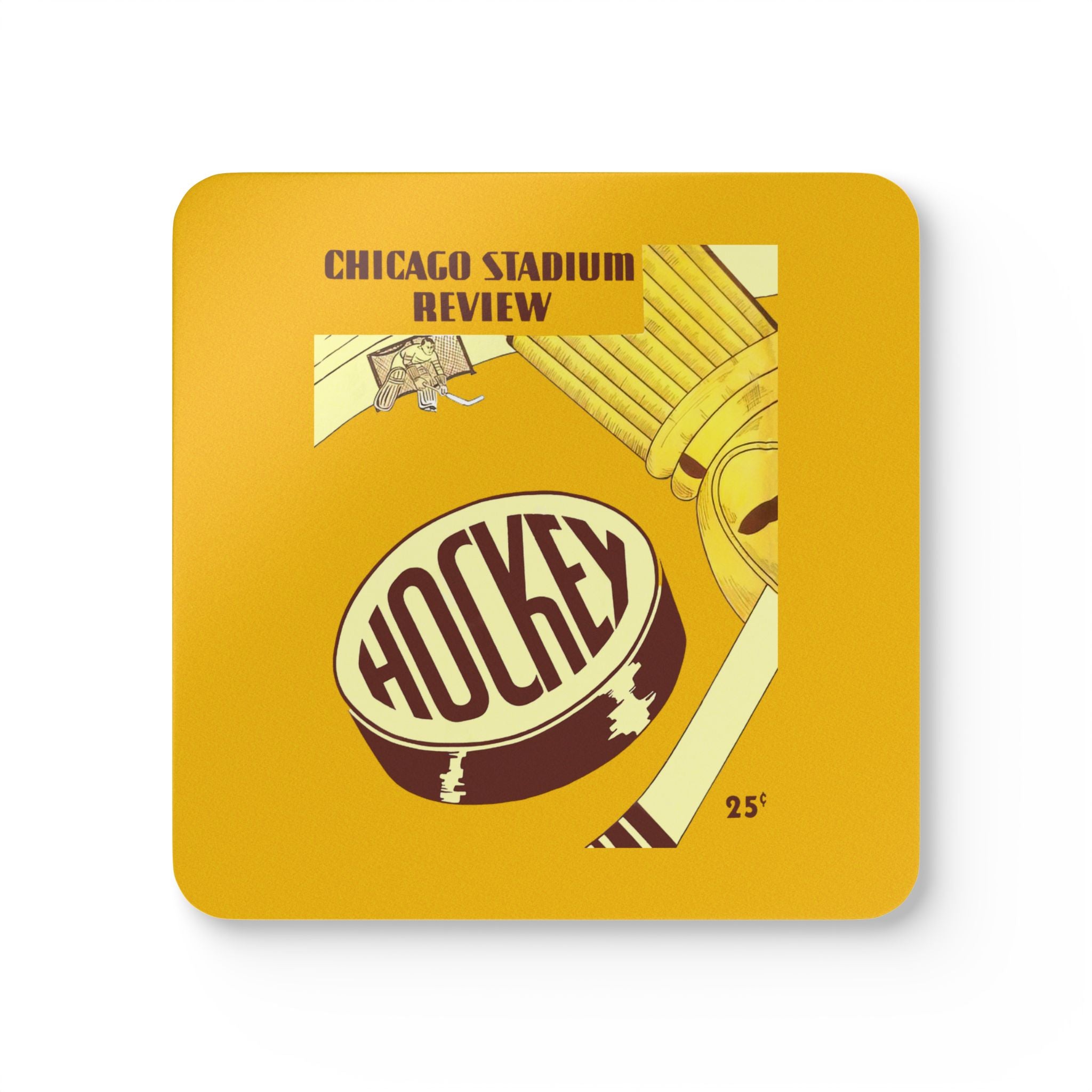 1947-1948 Vintage Chicago Black Hawks Hockey Program Cover  -  Corkwood Coaster Set