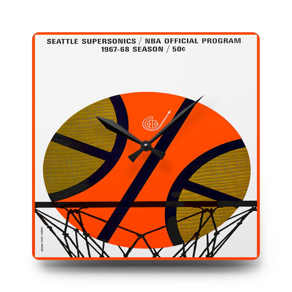 1967- 1968 Vintage Seattle Supersonics Basketball Program Cover - Acrylic Wall Clock