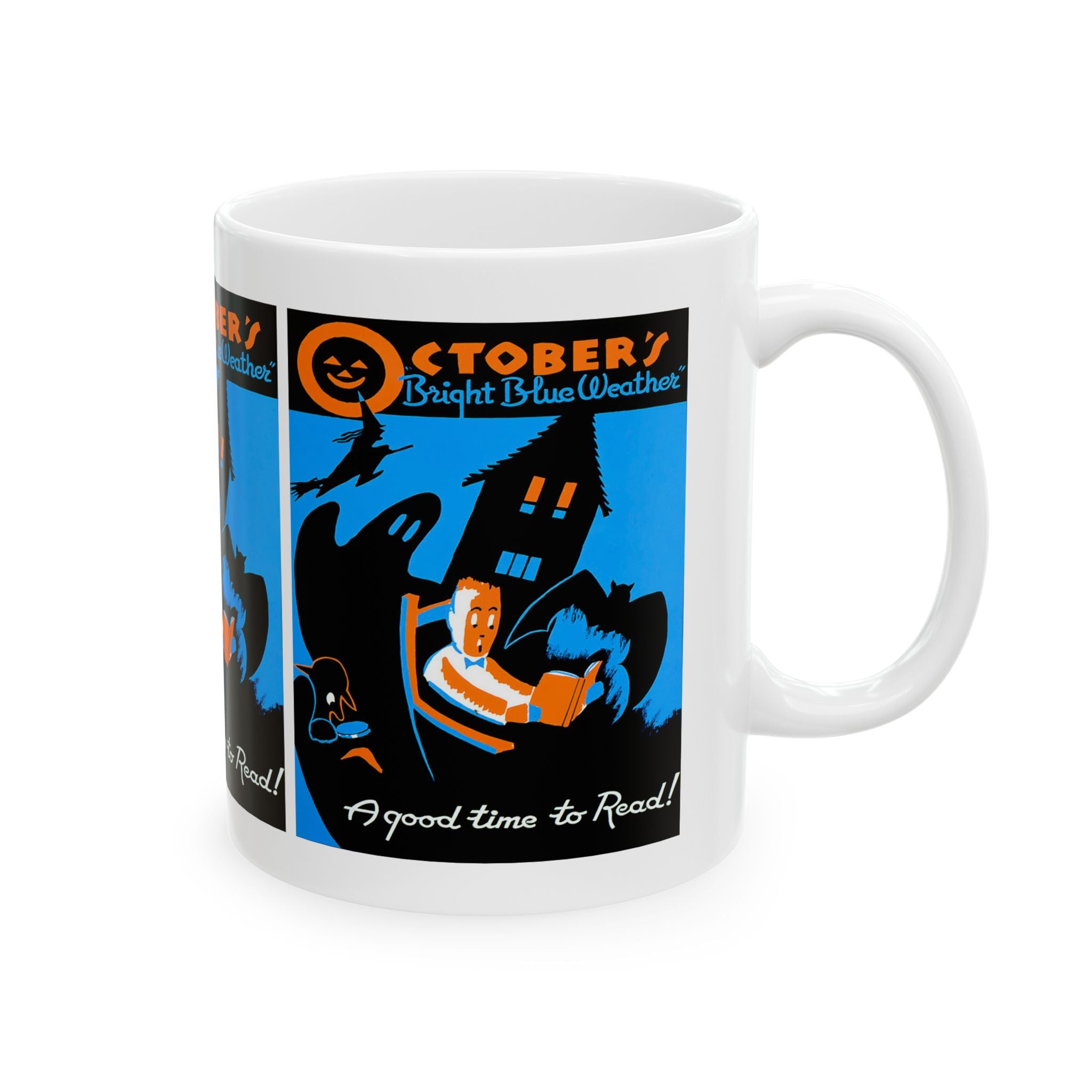 Vintage WPA Poster - October Bright Blue Weather - A good time to read! - Ceramic Mug, 11oz