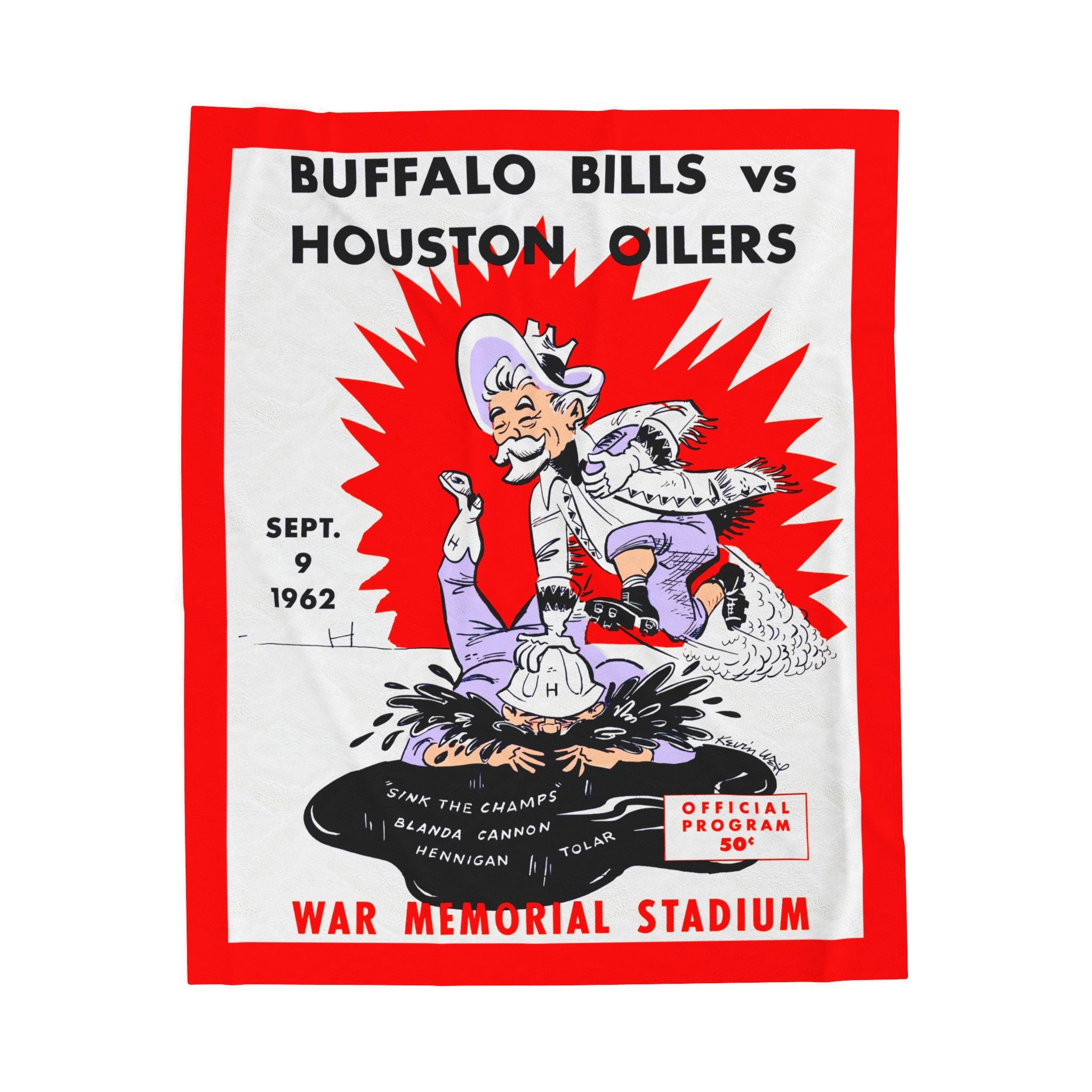 Vintage Houston Oilers - Buffalo Bills Football Program Velveteen Plush Blanket, Throw Blanket, Home Decor, Sports Gift, Game Day Gear