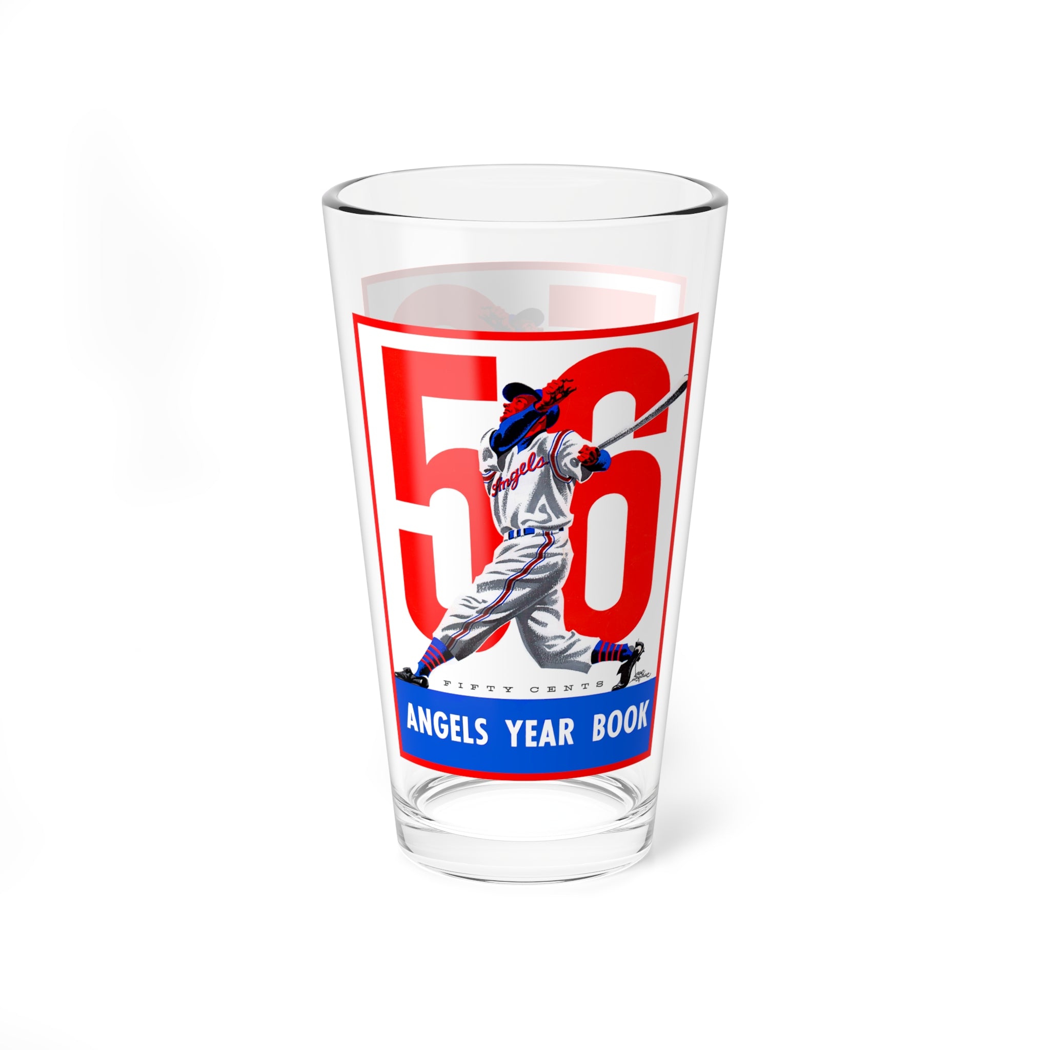 Mixing Glass, 16oz - 1956 Baseball Los Angeles Angels Yearbook, Vintage Fan Memorabilia Gift, Barware Decor, Sports Collectible Mug, Retro