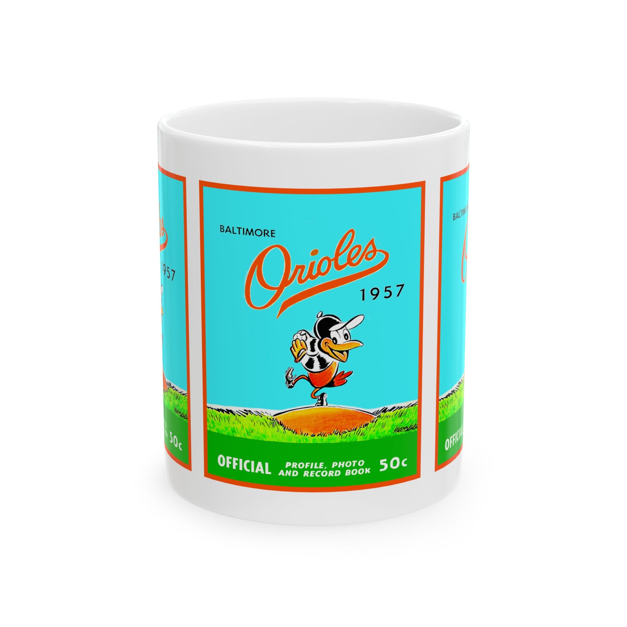 1957 Vintage Baltimore Orioles Program Cover - Ceramic Mug, 11oz, 15oz
