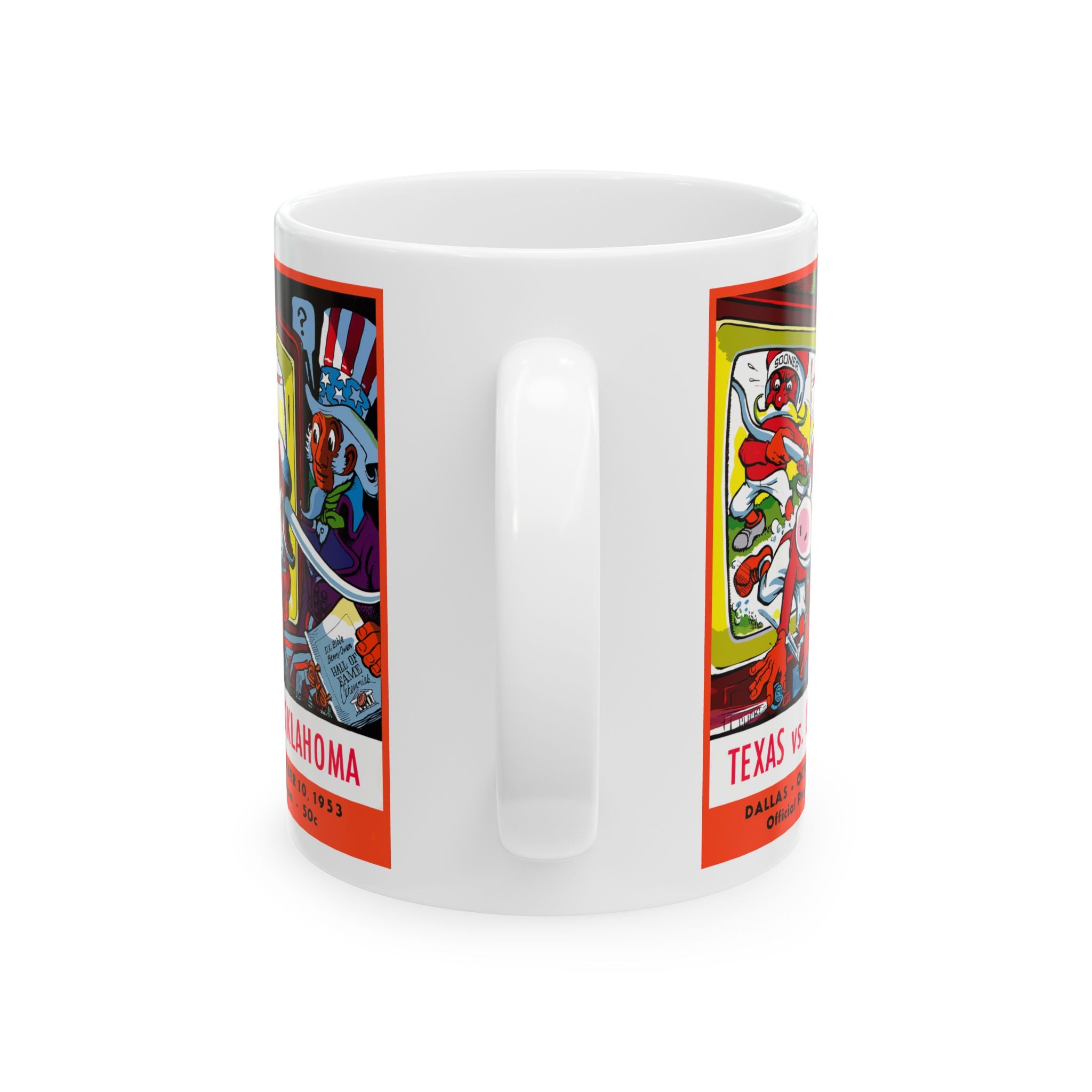 Ceramic Mug, 1953 Football Oklahoma Texas, Vintage Design Coffee Cup, Sports Fan Gift, Football Lover Mug, Team Rivalry Cup, College Game