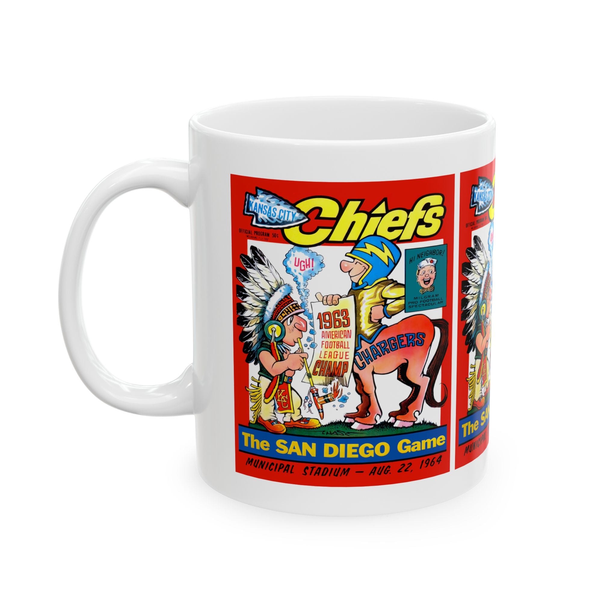 1964 Football Kansas City San Diego Chargers Ceramic Mug, Retro Sports Fan Coffee Cup, Vintage Football Team Memorabilia, Gift for Football
