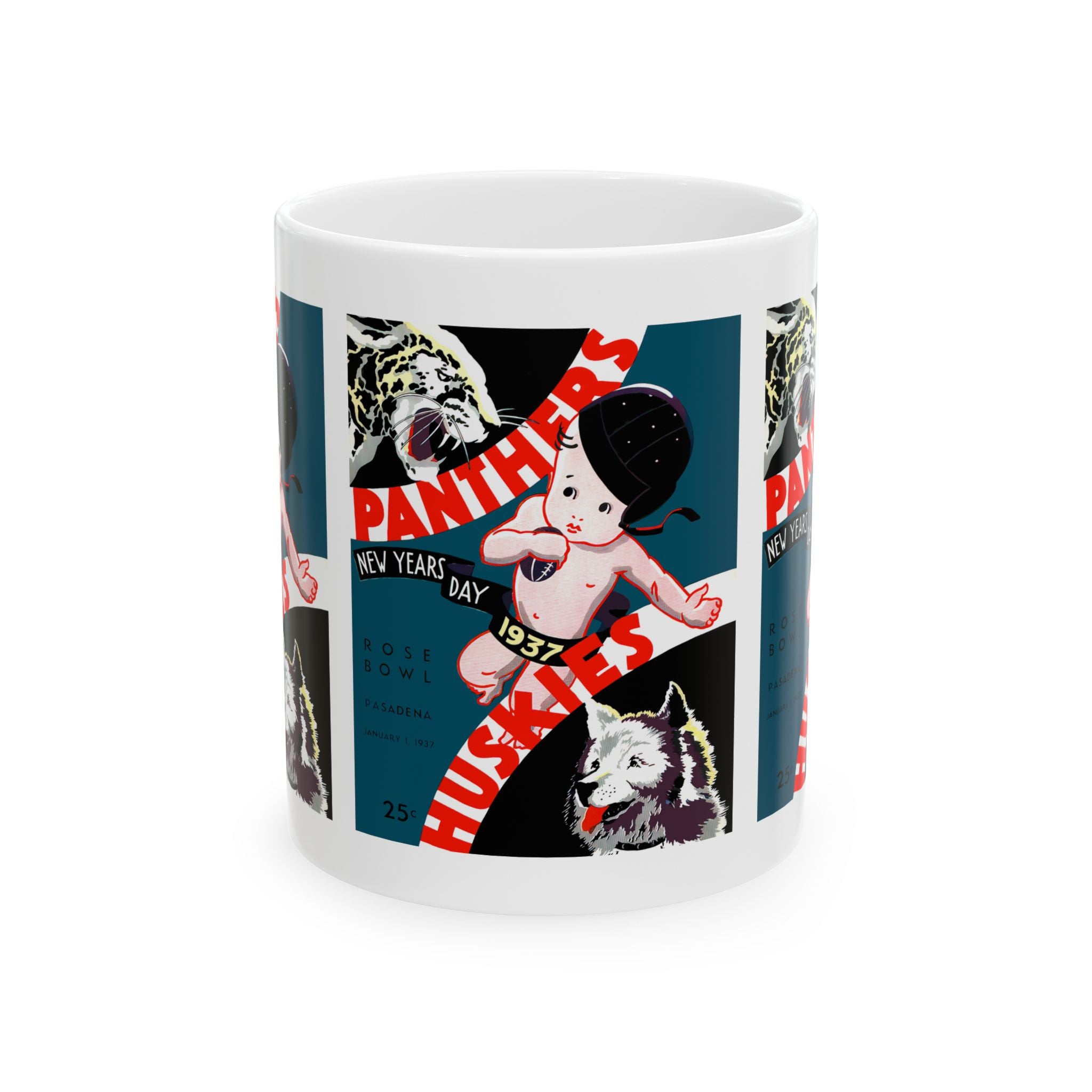 1937 Vintage Rose Bowl - Pittsburgh Panthers - Washington Huskies Football Program Cover - Ceramic Mug, 11oz