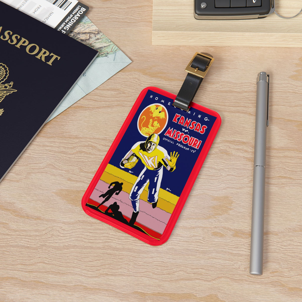1931 Football Vintage Poster Luggage Tag — Kansas vs Missouri Homecoming