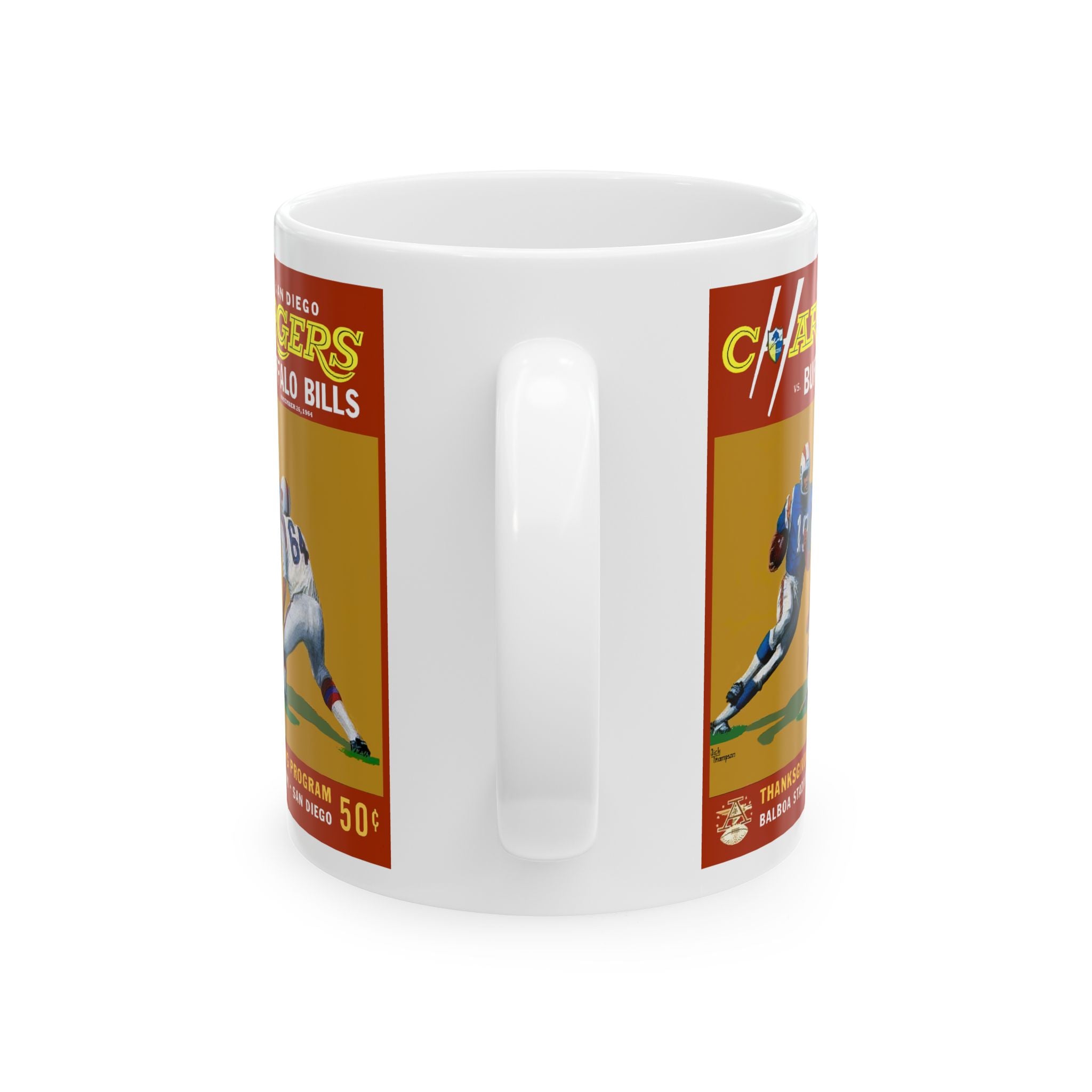 Football Ceramic Mug, 1964 San Diego Chargers Buffalo Bills Sports Fan 11oz White Coffee Cup, Gift for Football Enthusiast, Sports Lover,