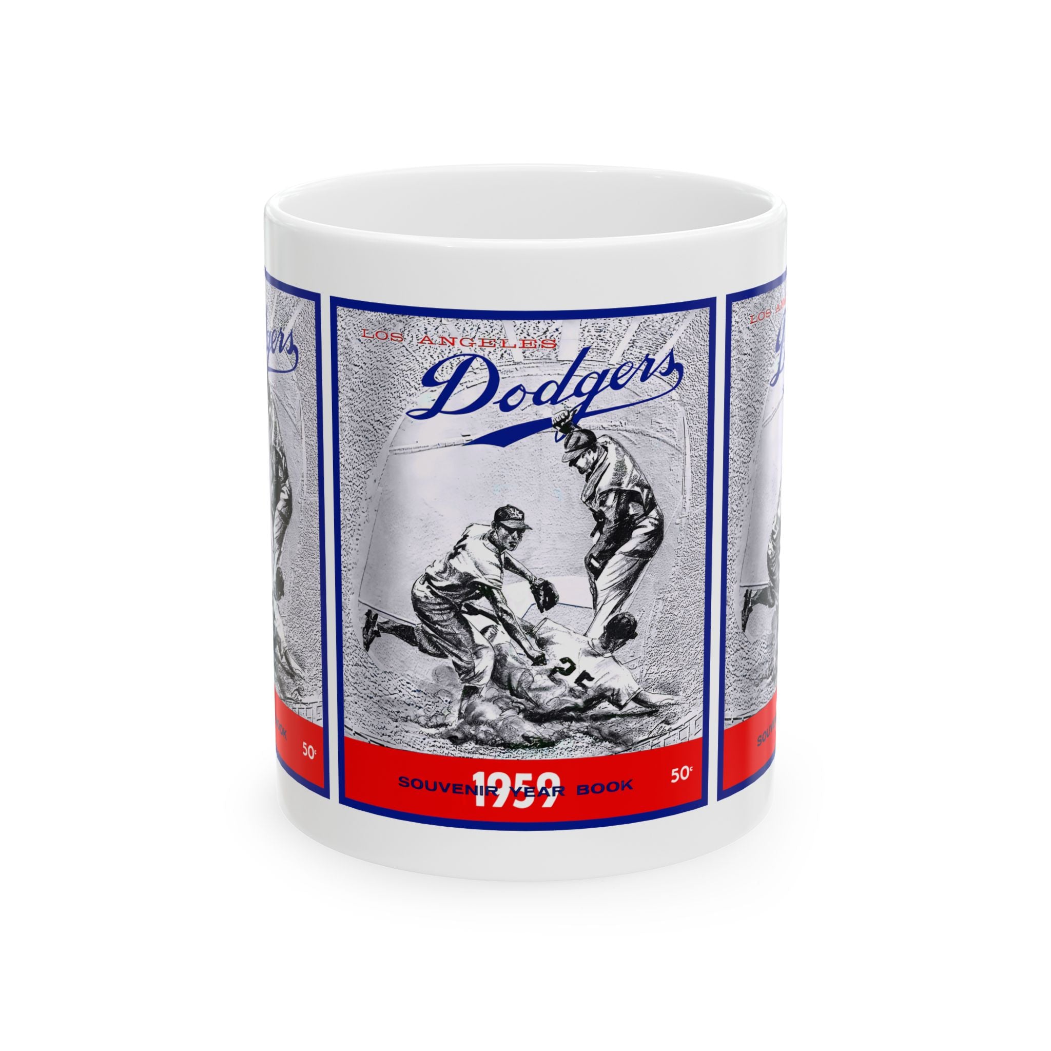 Ceramic Mug, 1959 Baseball Dodgers Yearbook Design, Sports Fan Gift, Baseball Lover Cup, Vintage Yearbook Theme Mug, Baseball Memorabilia