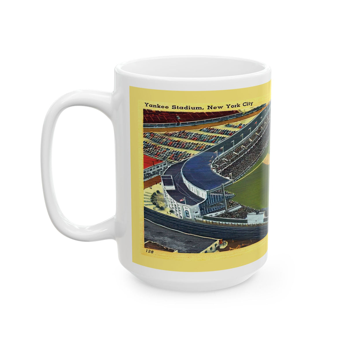 Vintage New York Postcard Yankee Stadium Ceramic Mug — Vintage Ballpark Panorama (11oz & 15oz)