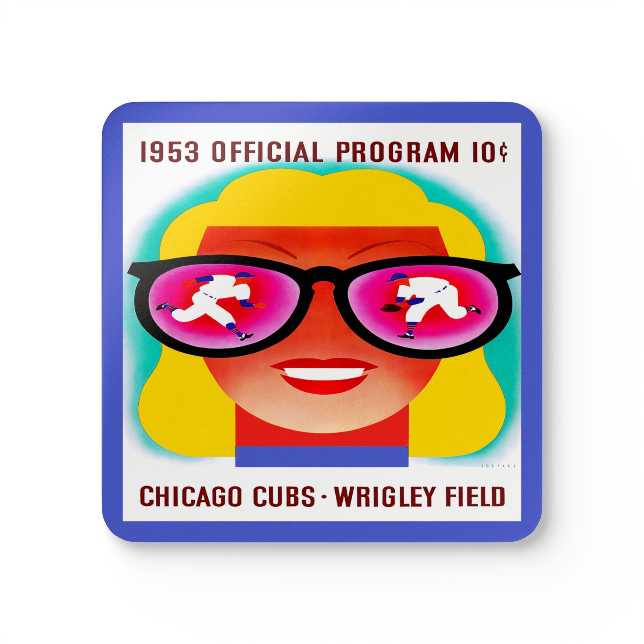 1953 Vintage Chicago Cubs Baseball Program Cover - Corkwood Coaster Set