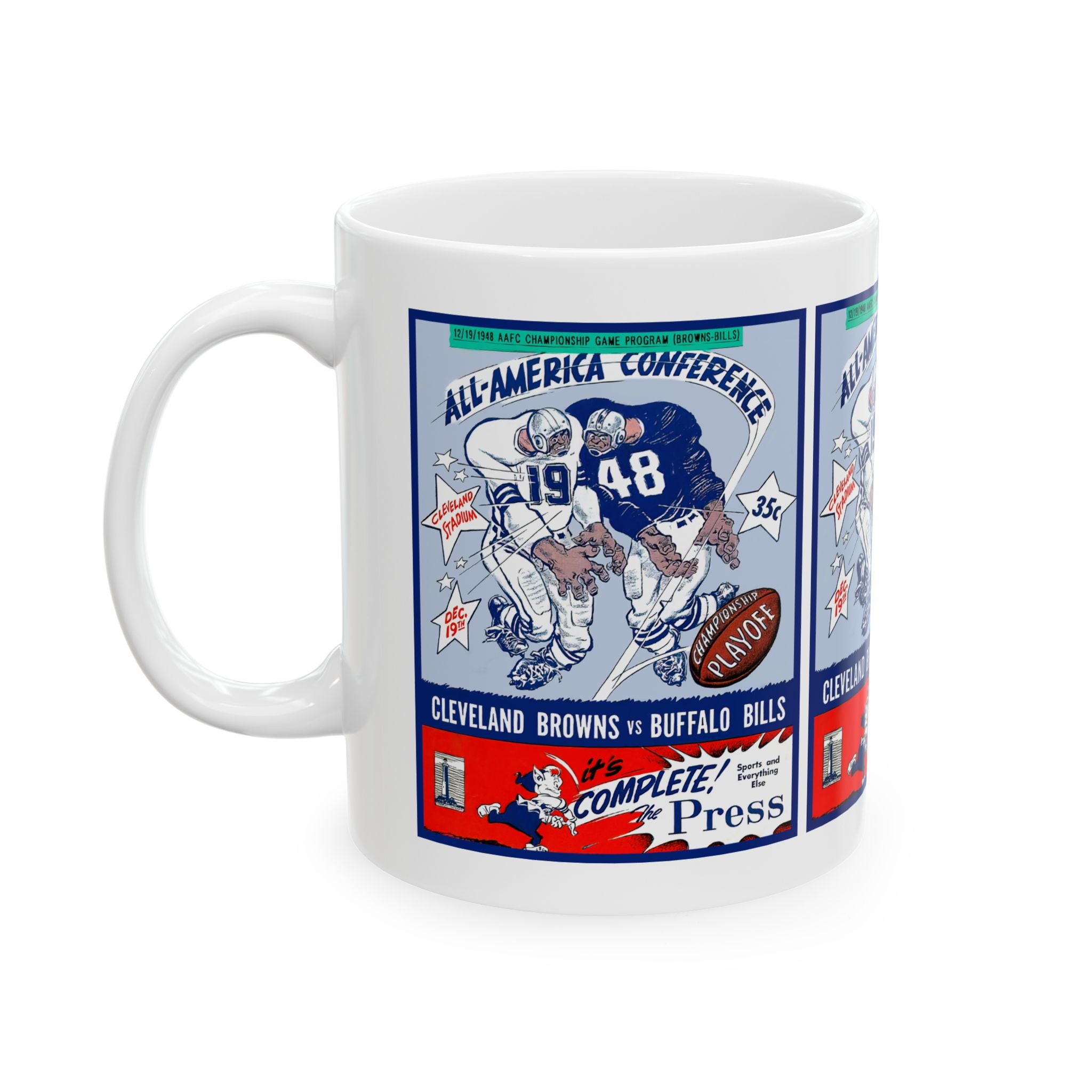 Retro Football Ceramic Mug, Vintage Sports 1948 Cleveland Browns Buffalo Bills Cup, Gift for Football Fans, Sports Memorabilia, Football