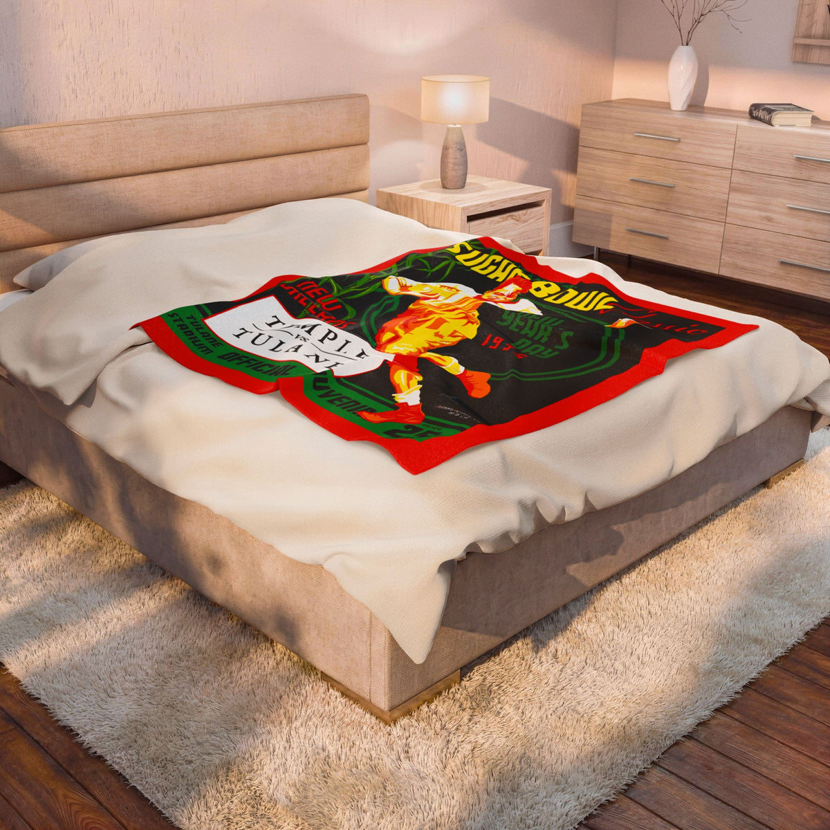 1935 Sugar Bowl Classic Football Program Cover - Temple-Tulane Velveteen Plush Blanket